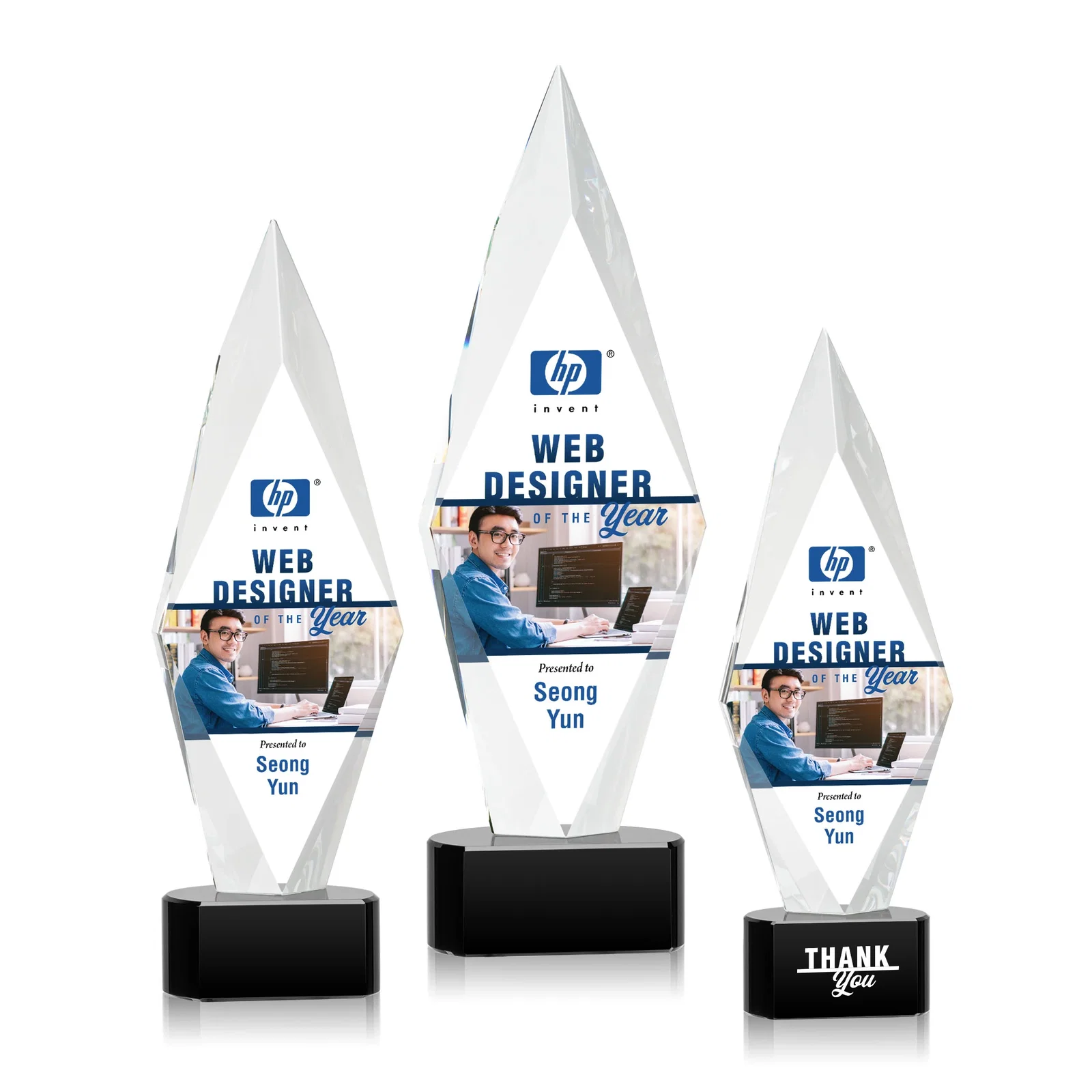 Promotional Beveled Arrowhead Optical Crystal Award on Paragon Base for employee recognition