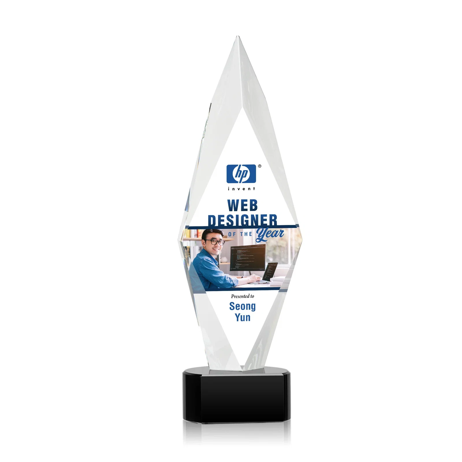 Promotional Beveled Arrowhead Optical Crystal Award on Paragon Base for service anniversary gifts
