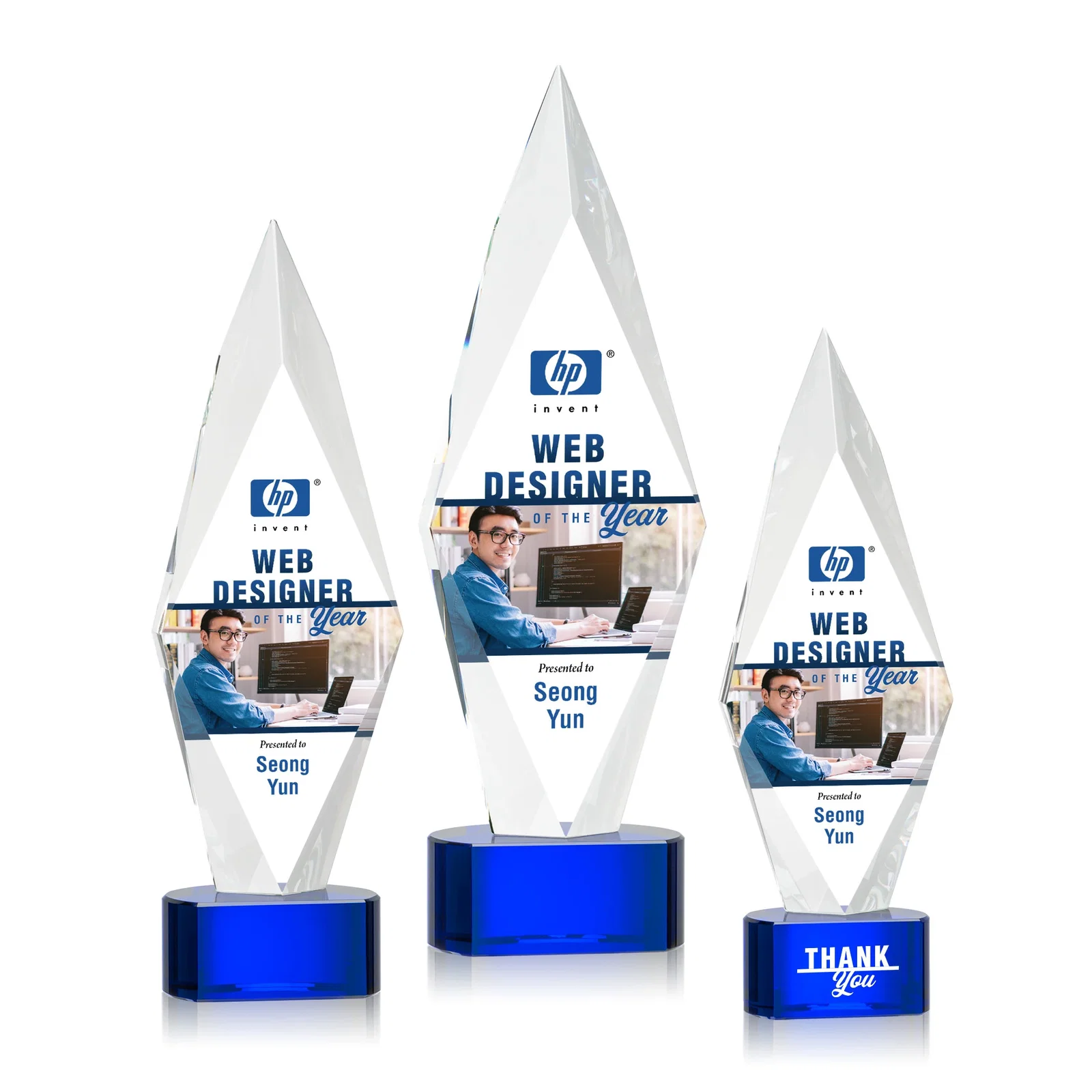Promotional Beveled Arrowhead Optical Crystal Award on Paragon Base for retirement presentations