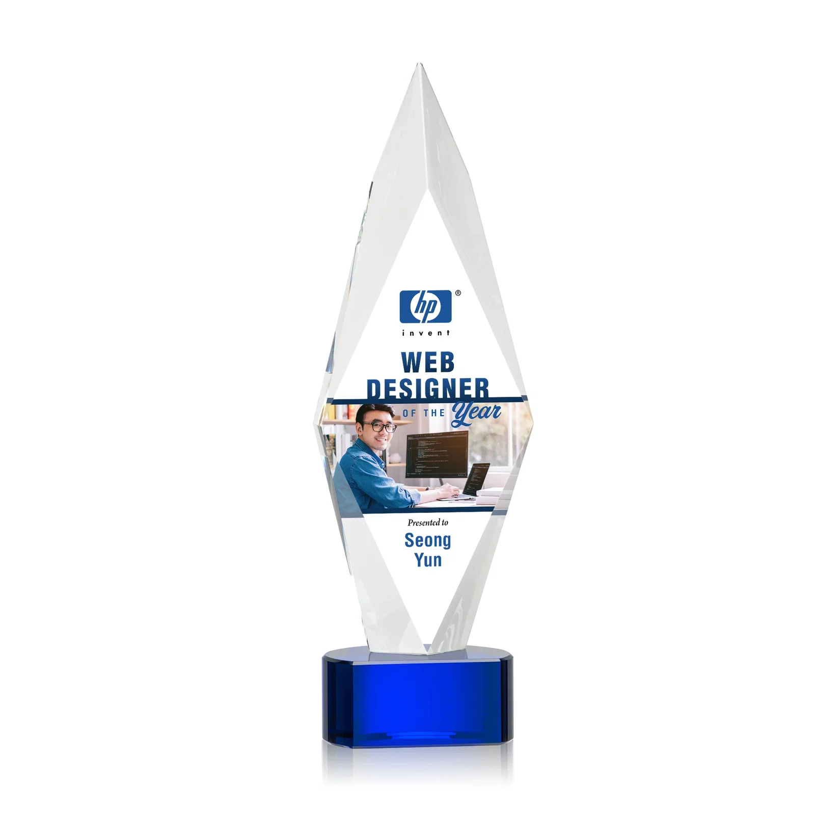 Promotional Beveled Arrowhead Optical Crystal Award on Paragon Base for donor appreciation