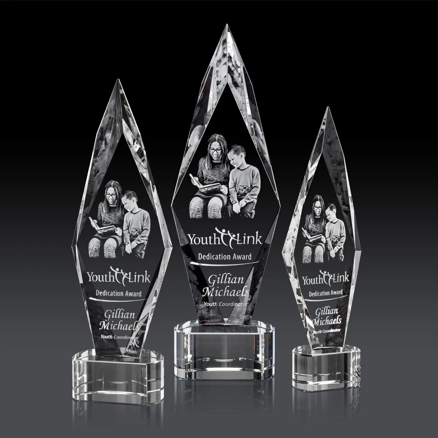 Promotional Beveled Arrowhead Optical Crystal Award on Paragon Base for safety achievement programs