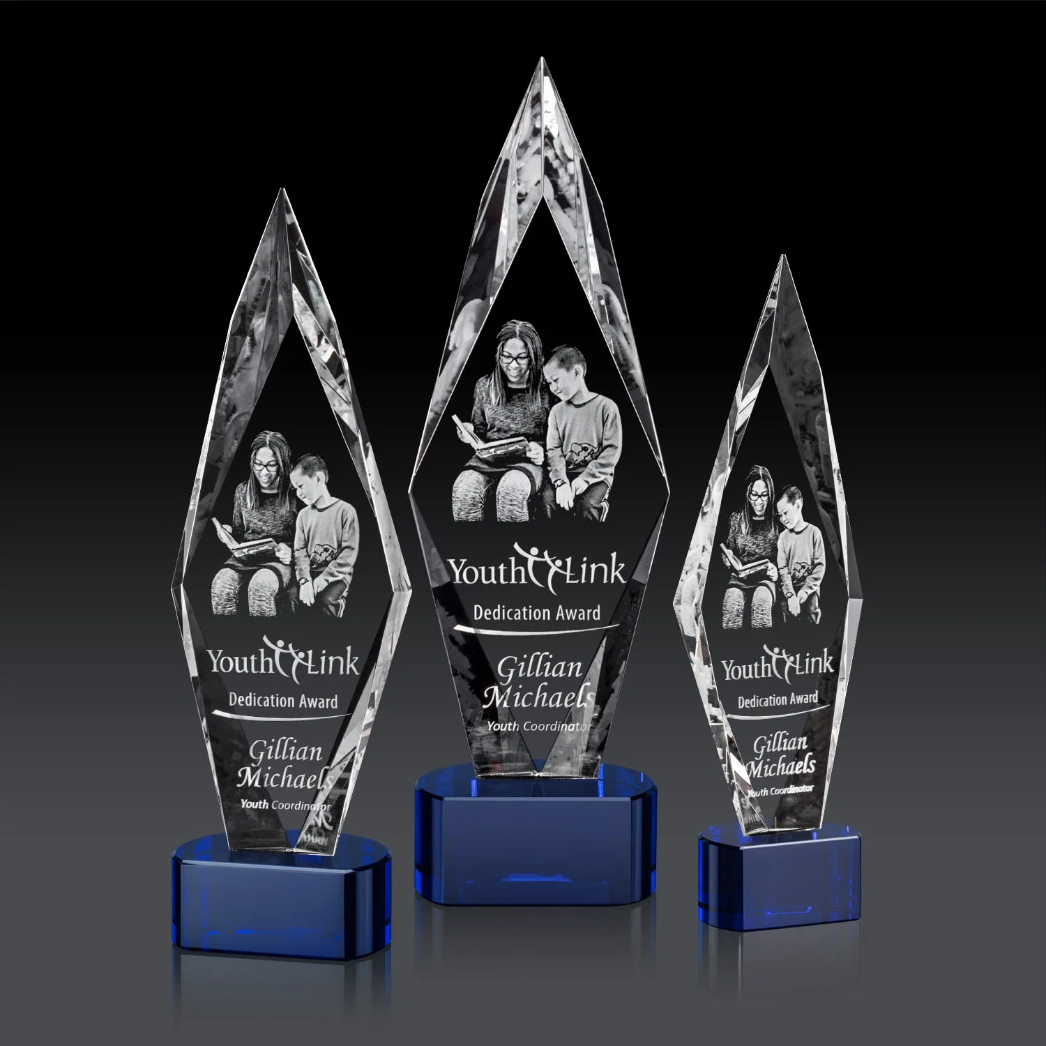 Branded Beveled Arrowhead Optical Crystal Award on Paragon Base for safety achievement programs