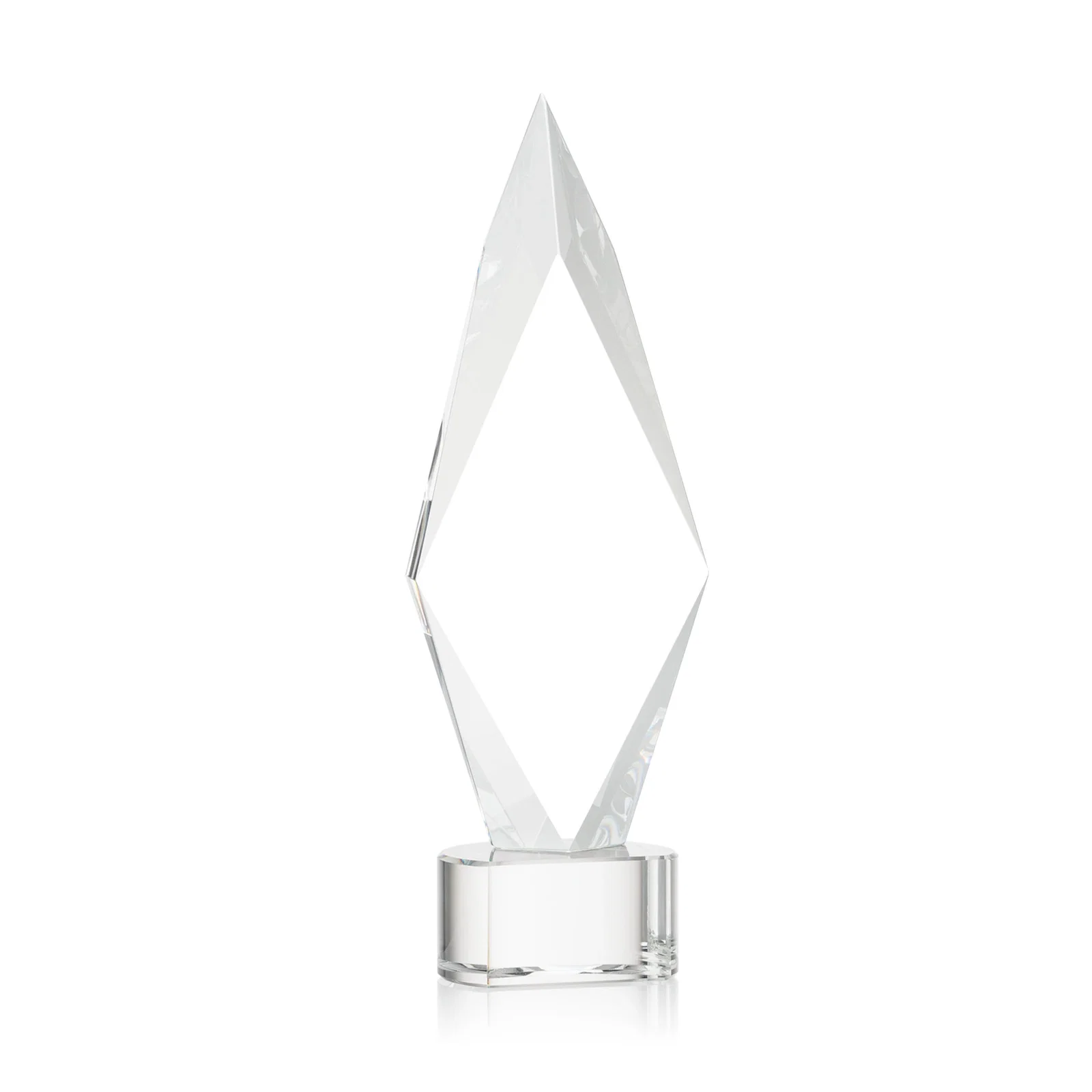 Custom printed Beveled Arrowhead Optical Crystal Award on Paragon Base for employee recognition