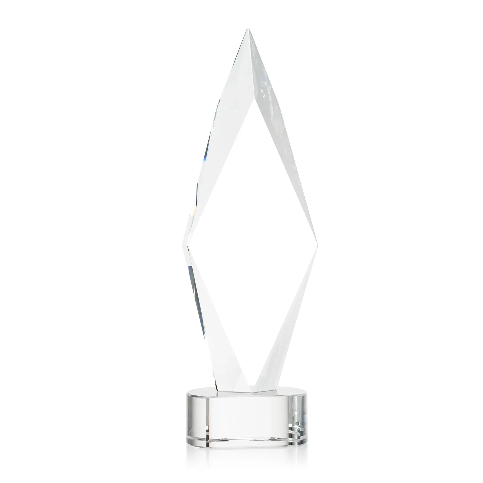 Custom printed Beveled Arrowhead Optical Crystal Award on Paragon Base for service anniversary gifts