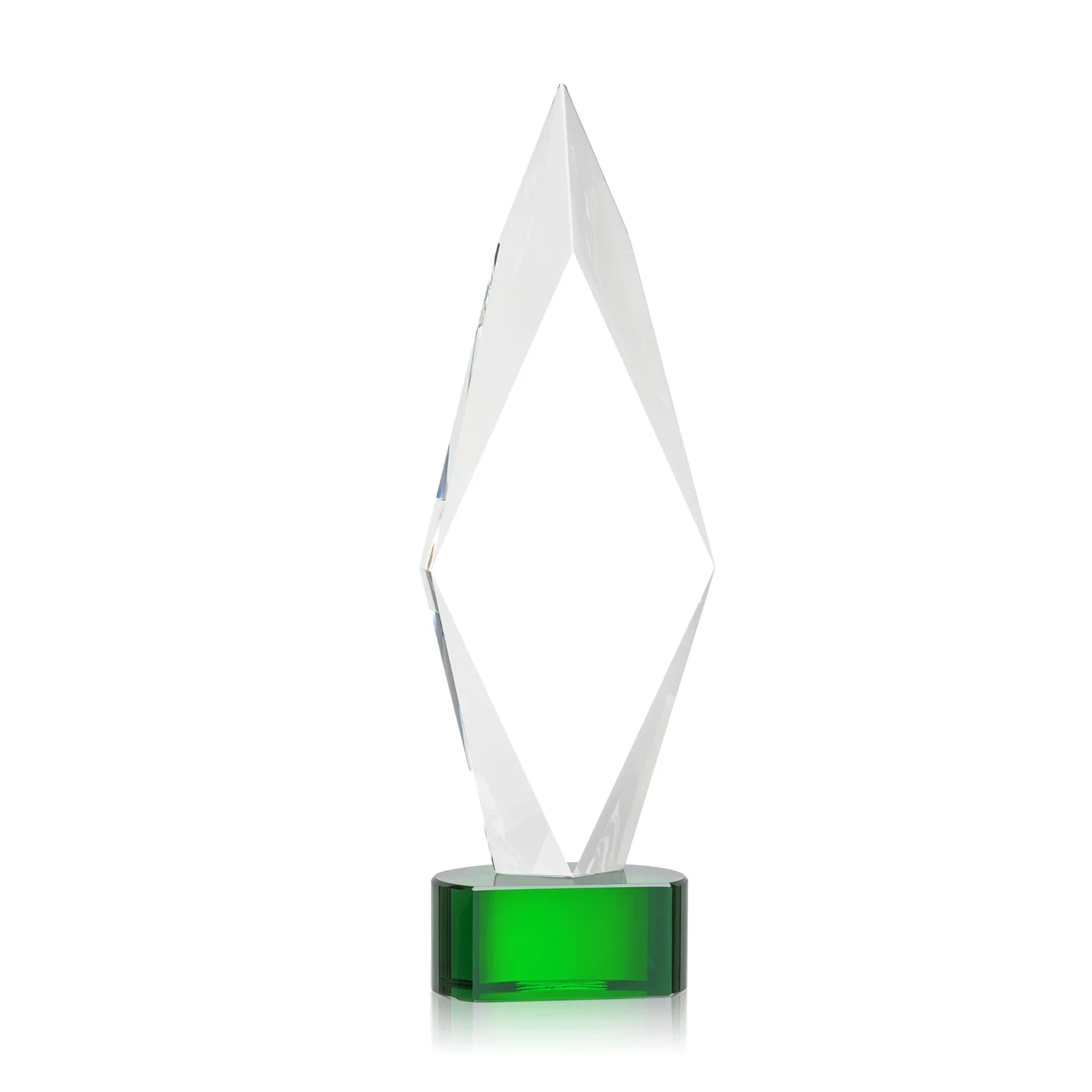 Custom printed Beveled Arrowhead Optical Crystal Award on Paragon Base for retirement presentations