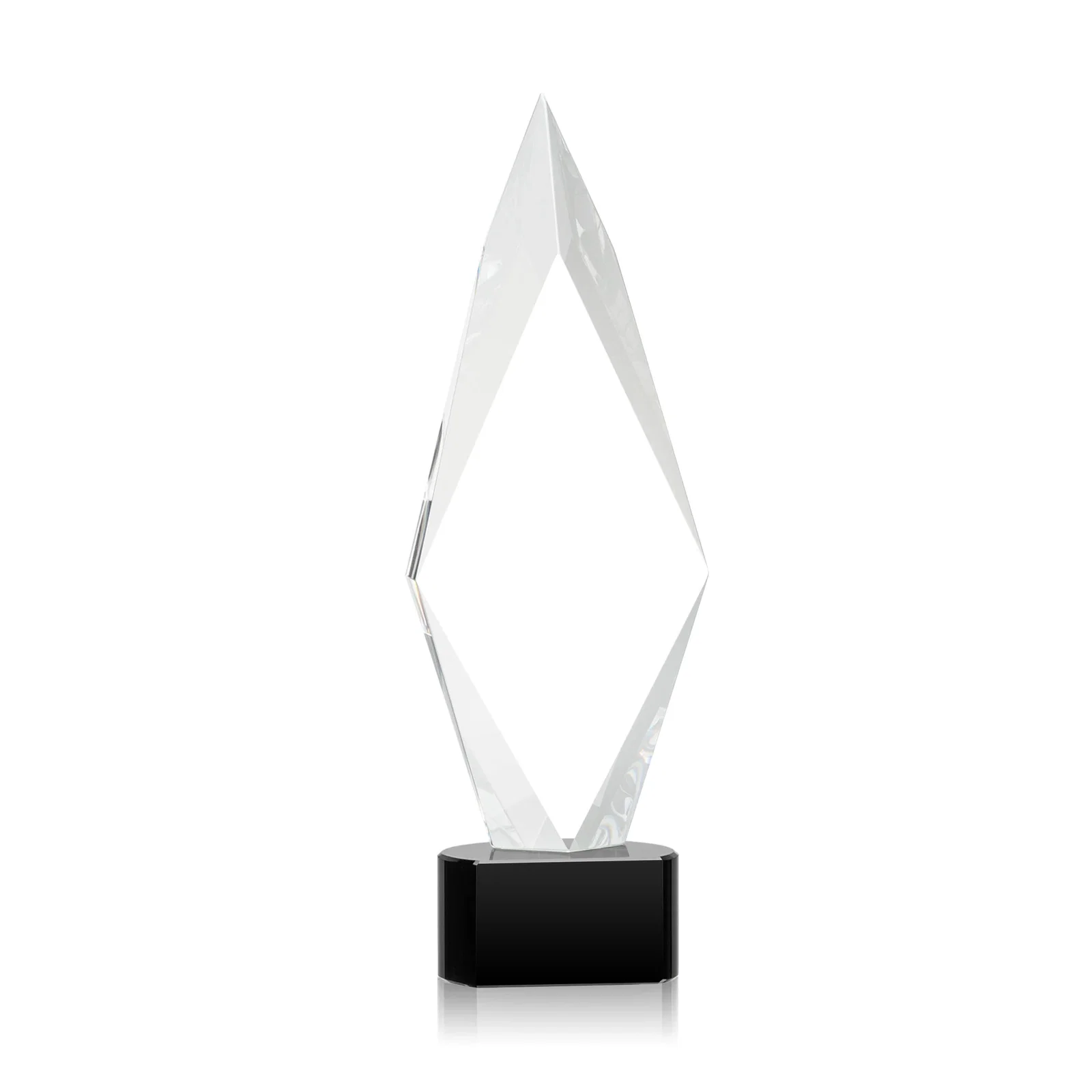 Custom printed Beveled Arrowhead Optical Crystal Award on Paragon Base for donor appreciation