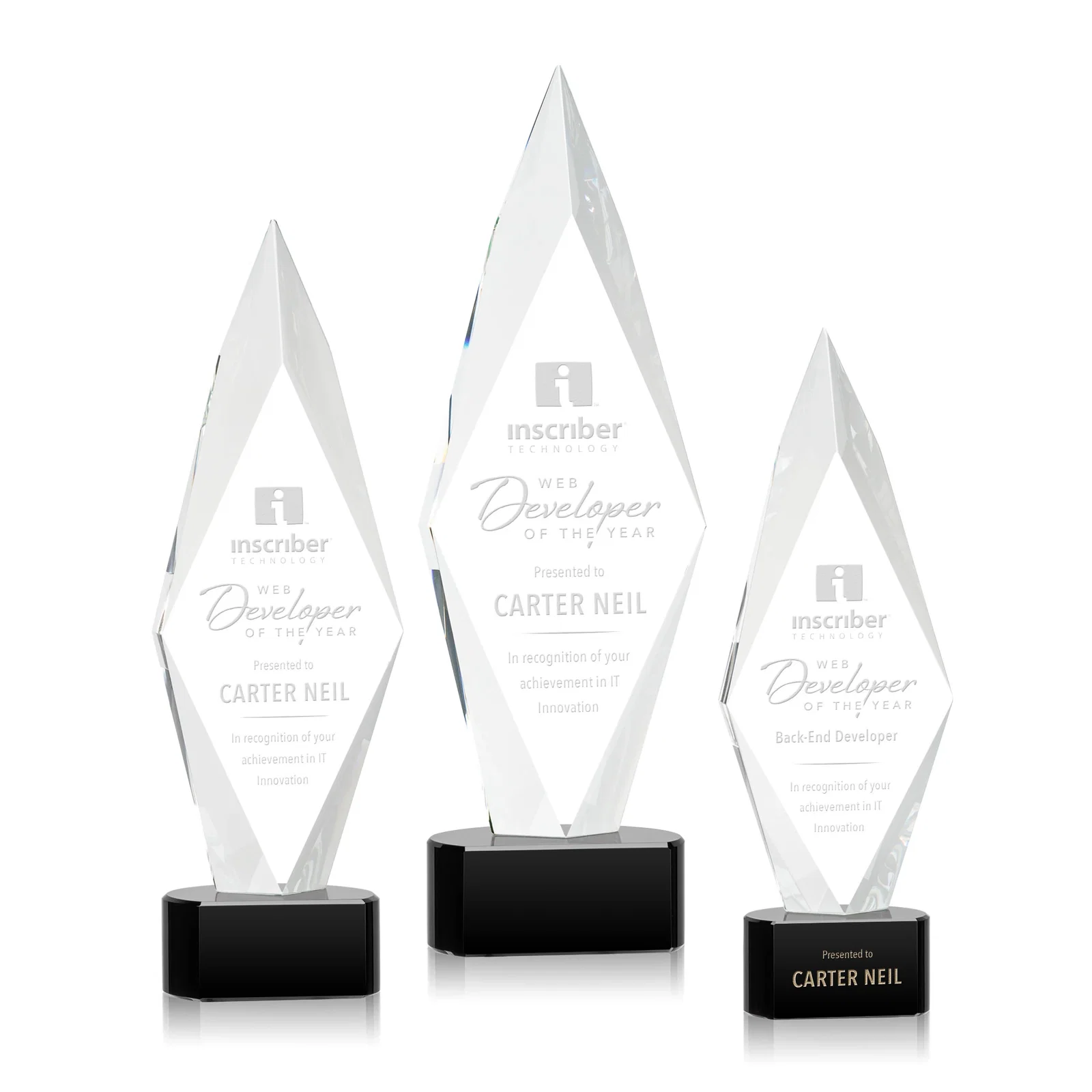 Custom Beveled Arrowhead Optical Crystal Award on Paragon Base for safety achievement programs