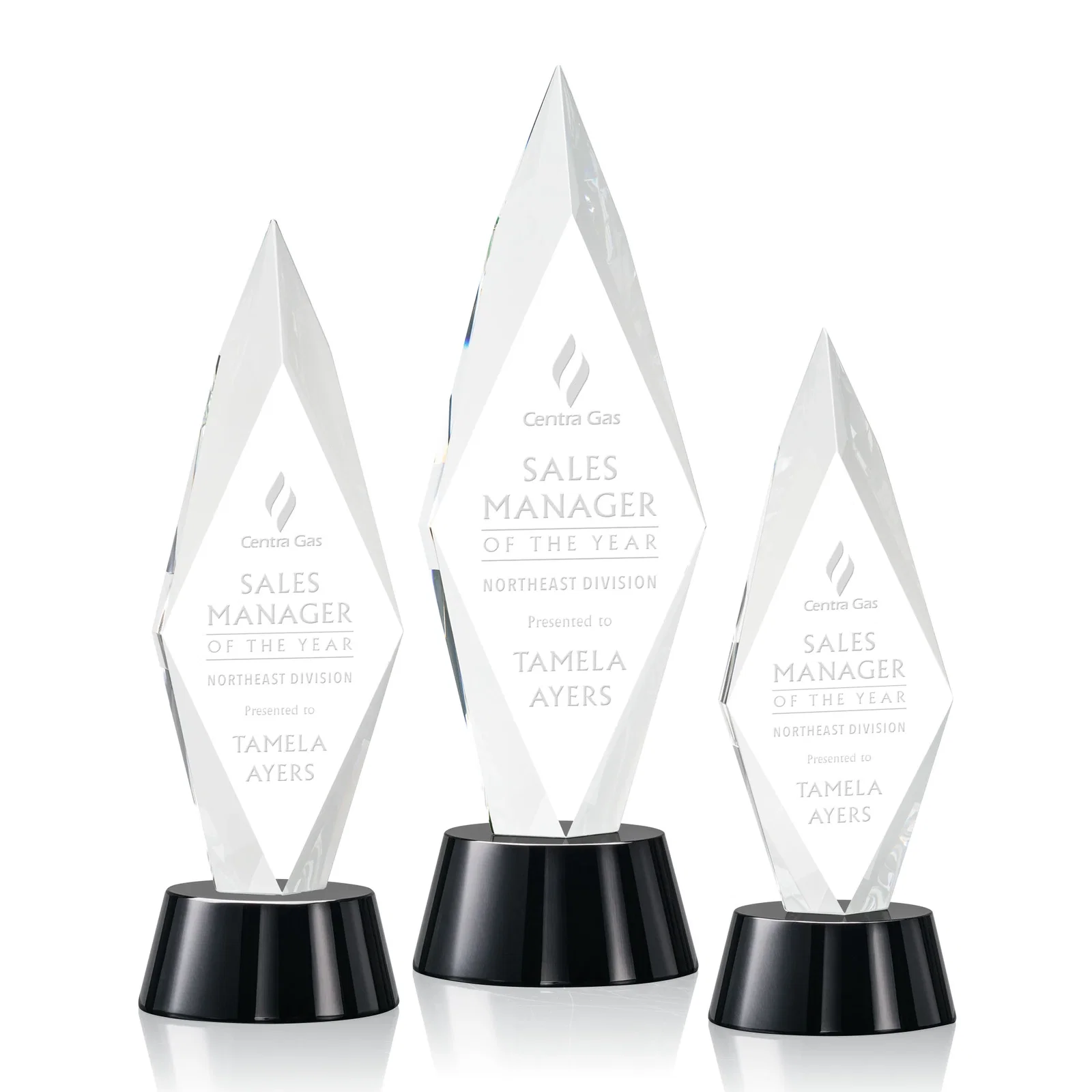 Custom Beveled Arrowhead Optical Crystal Award on Round Base for employee recognition