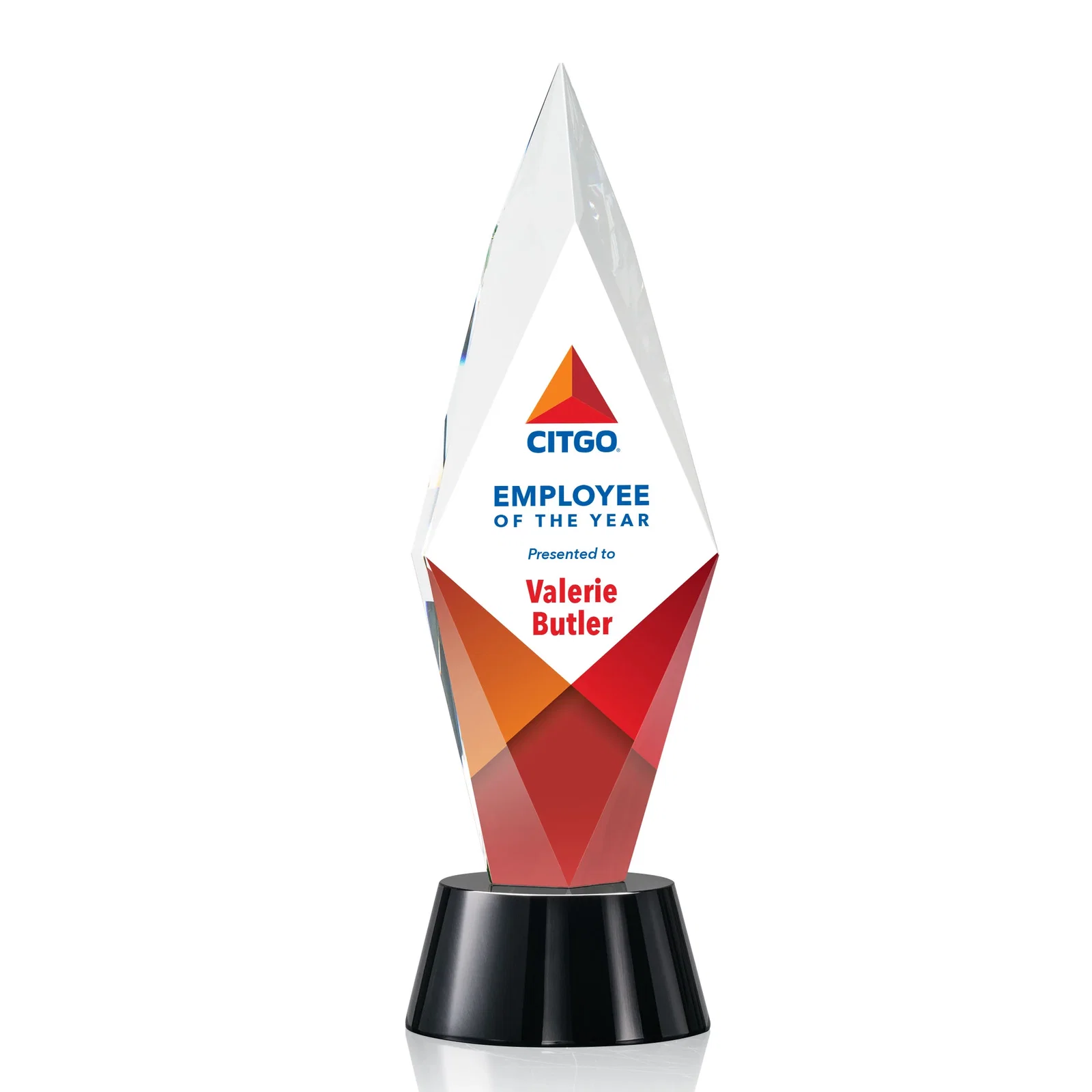 Custom Beveled Arrowhead Optical Crystal Award on Round Base for company anniversary events
