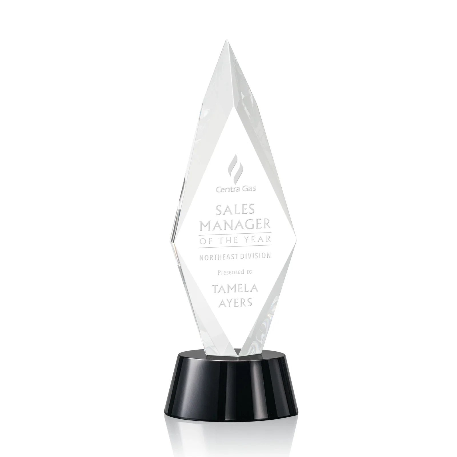 Custom Beveled Arrowhead Optical Crystal Award on Round Base for corporate award ceremonies