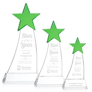 Optical Crystal Award With an Emerald Star Accent
