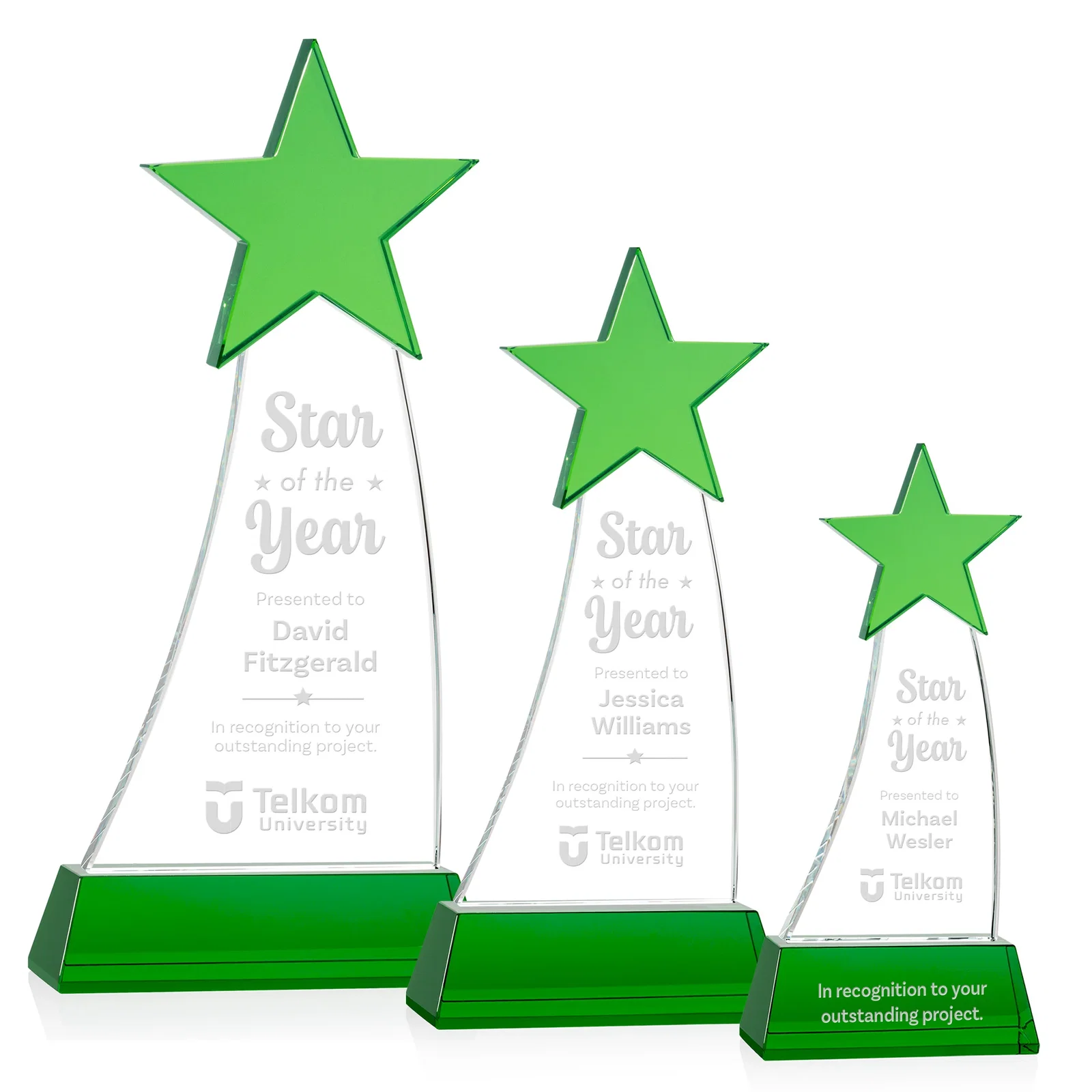 Custom Optical Crystal Award With an Emerald Star Accent for volunteer appreciation