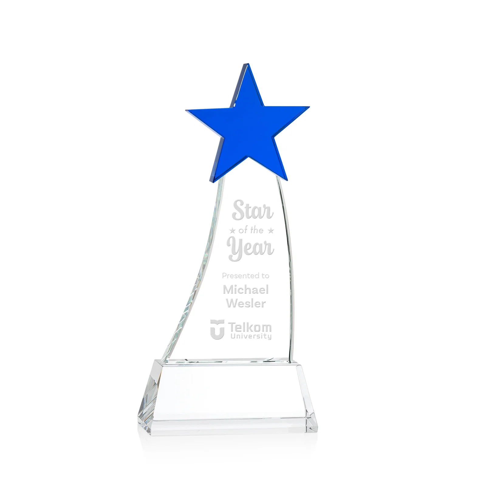 Personalized Optical Crystal Award With an Emerald Star Accent for service anniversary gifts