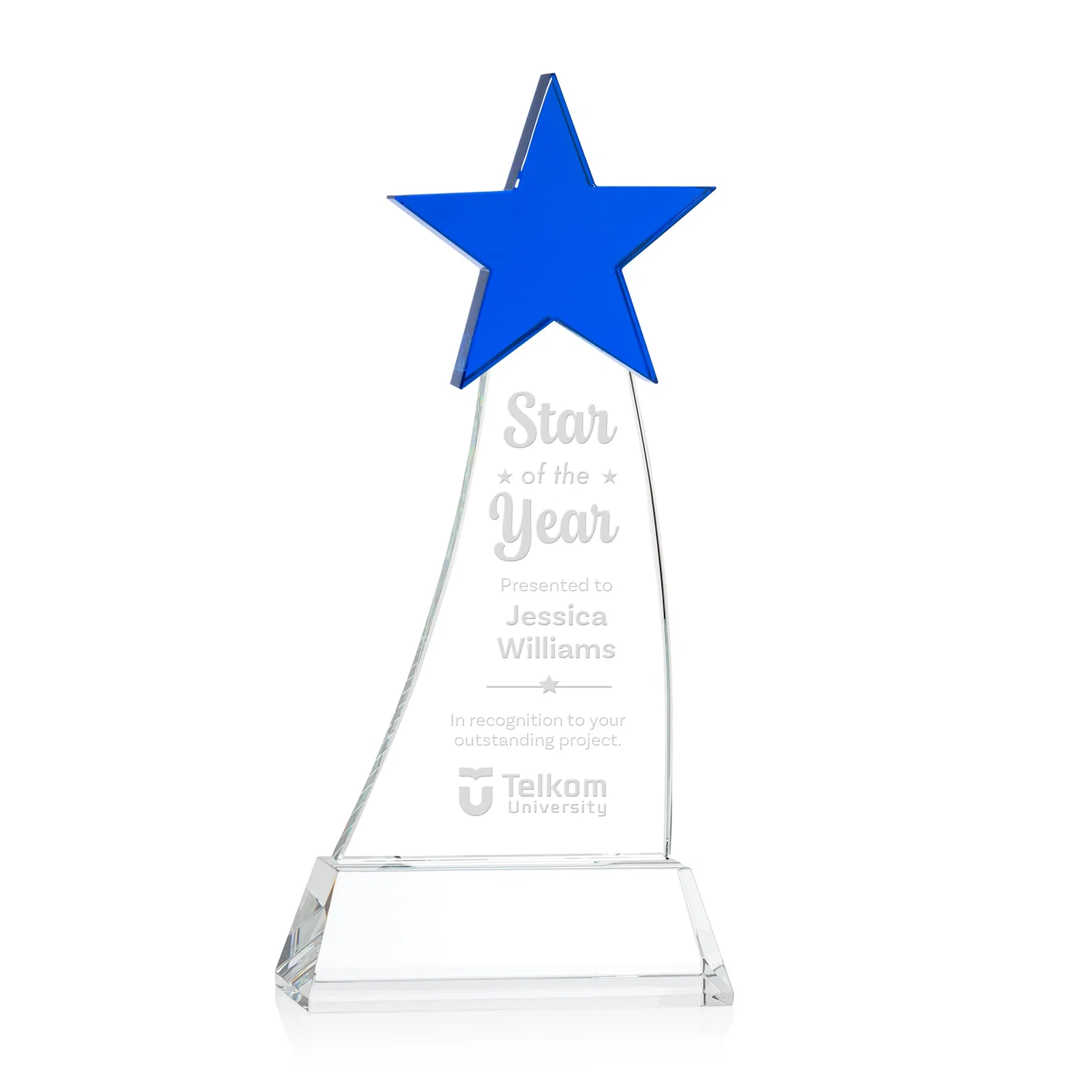 Personalized Optical Crystal Award With an Emerald Star Accent for sales achievement awards