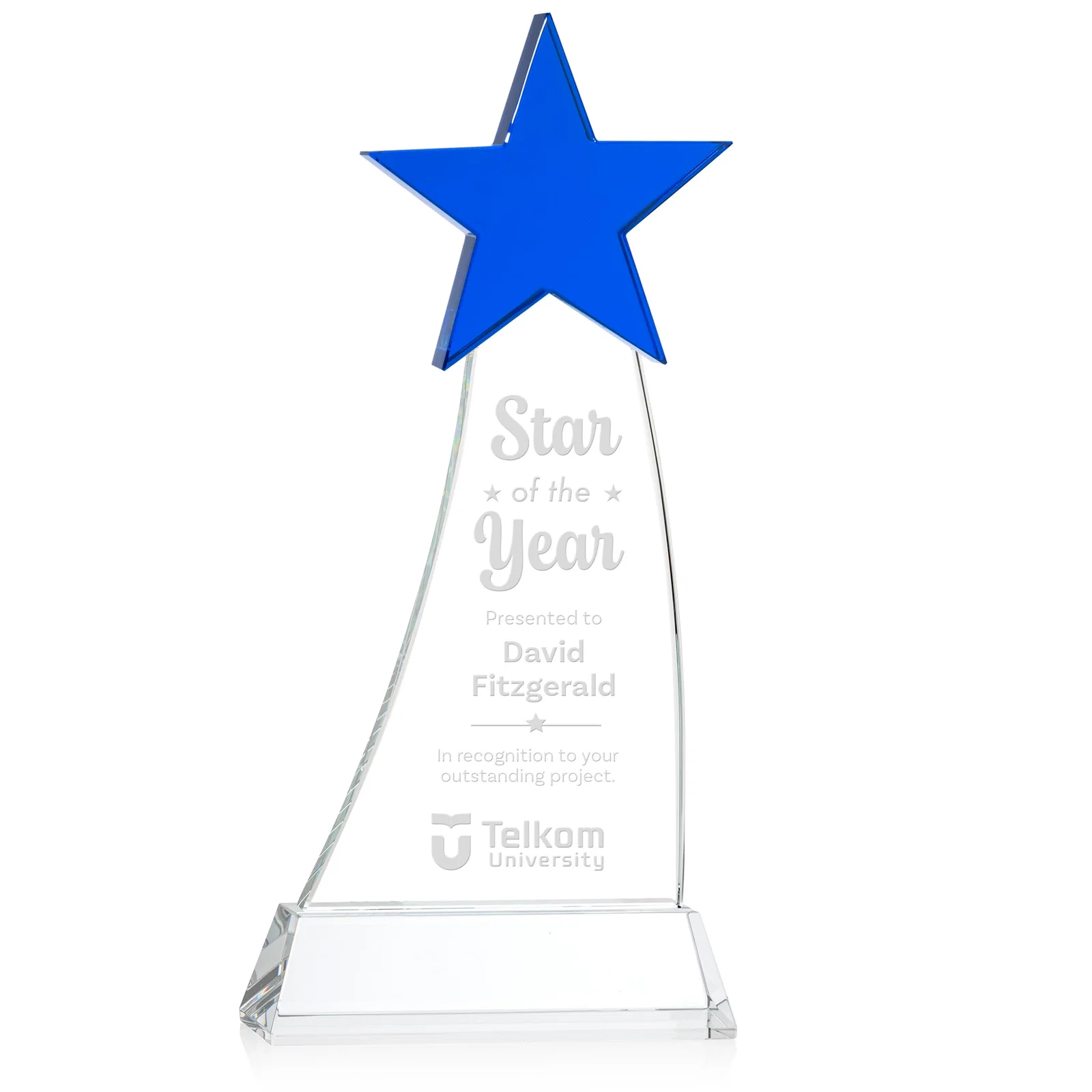 Personalized Optical Crystal Award With an Emerald Star Accent for retirement presentations