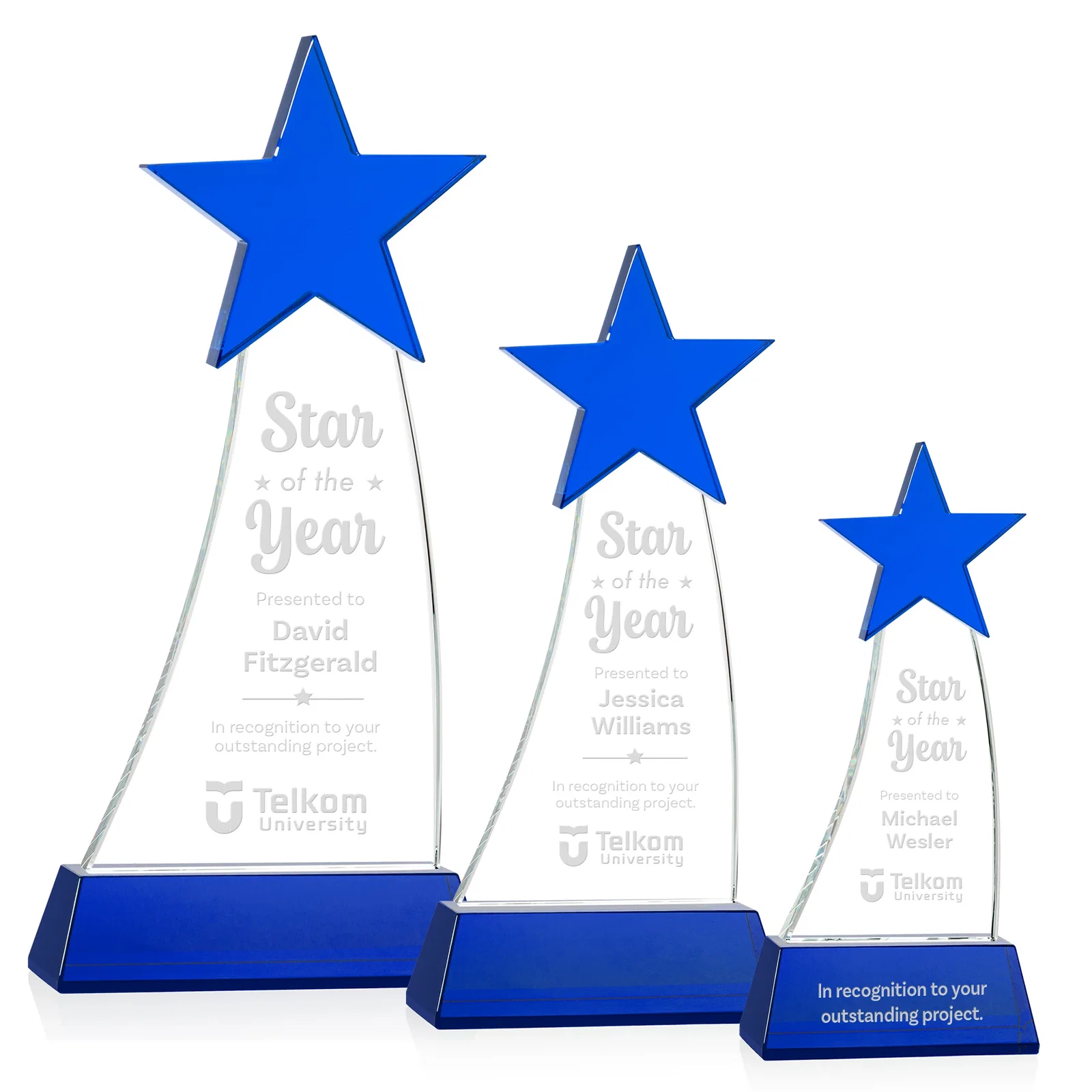 Personalized Optical Crystal Award With an Emerald Star Accent for dealer and partner awards