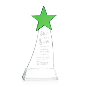 Optical Crystal Award With an Emerald Star Accent