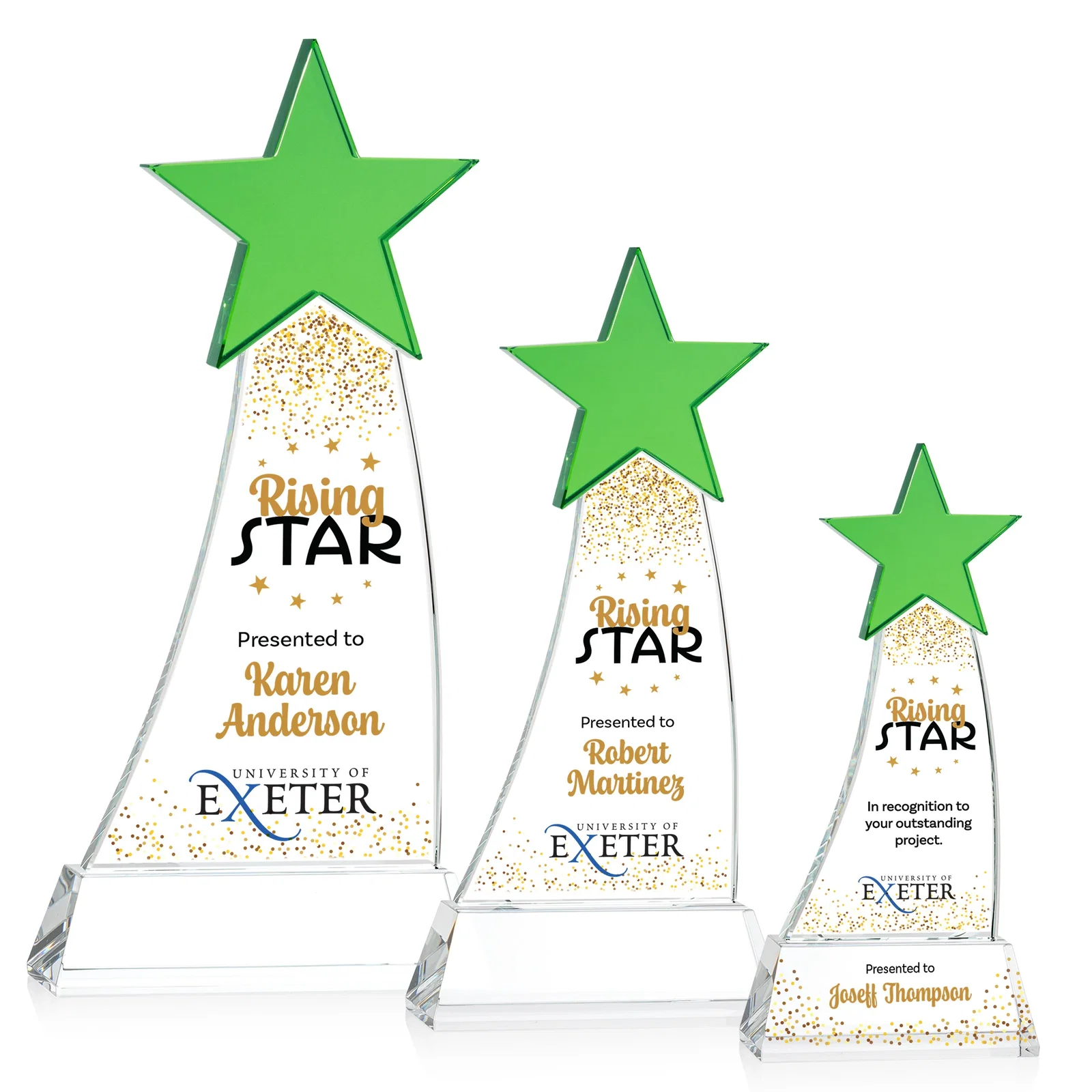 Promotional Optical Crystal Award With an Emerald Star Accent for service anniversary gifts
