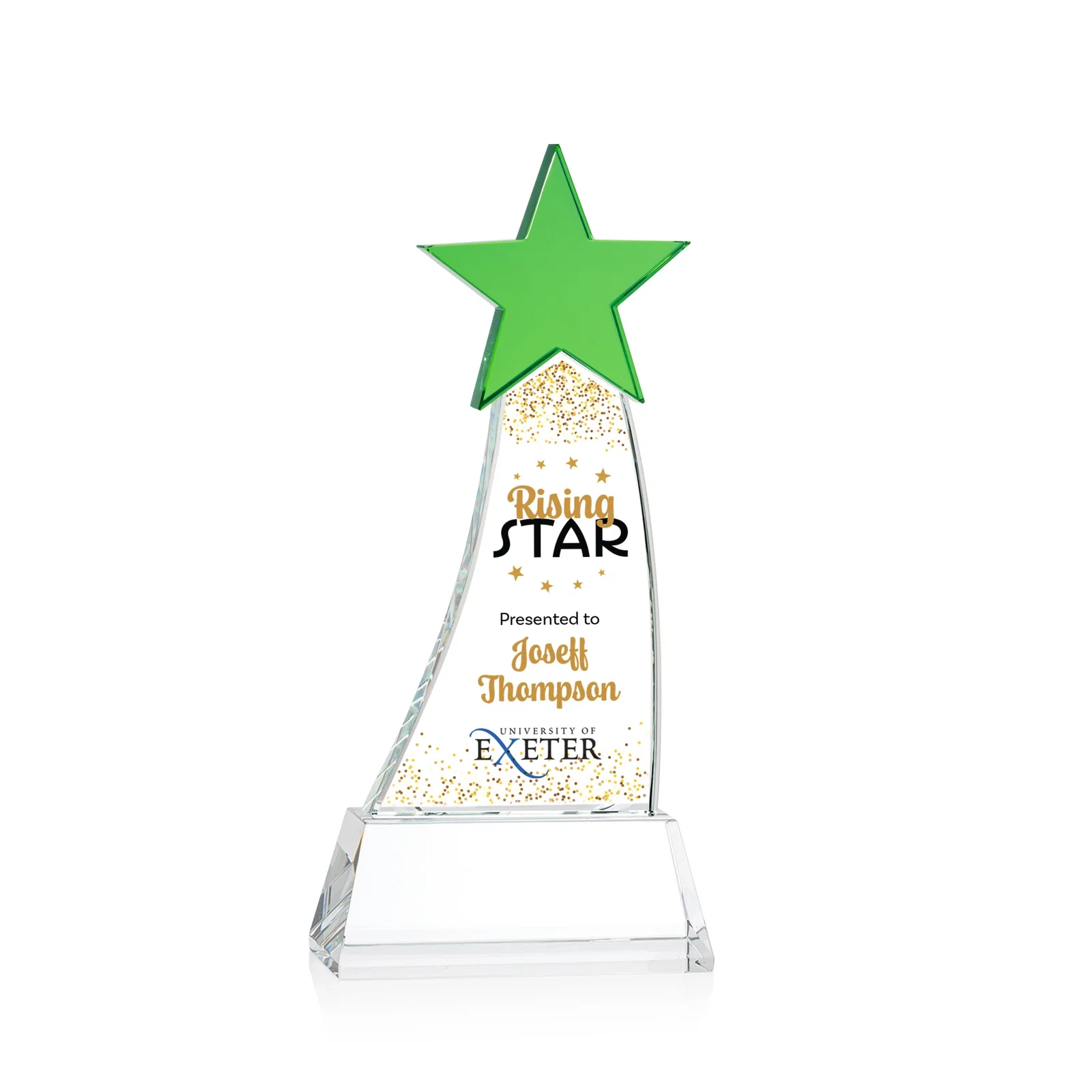 Promotional Optical Crystal Award With an Emerald Star Accent for sales achievement awards