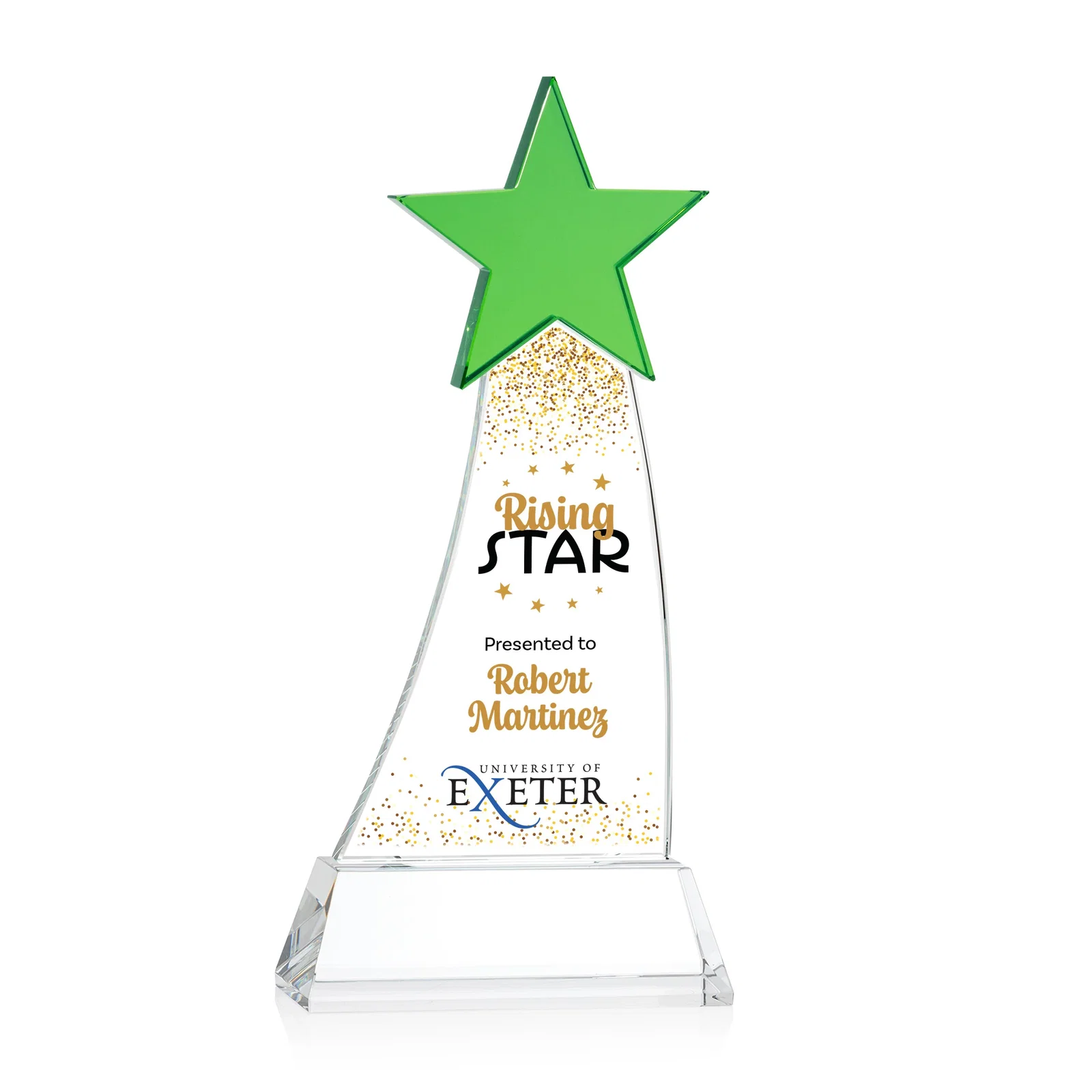 Promotional Optical Crystal Award With an Emerald Star Accent for retirement presentations