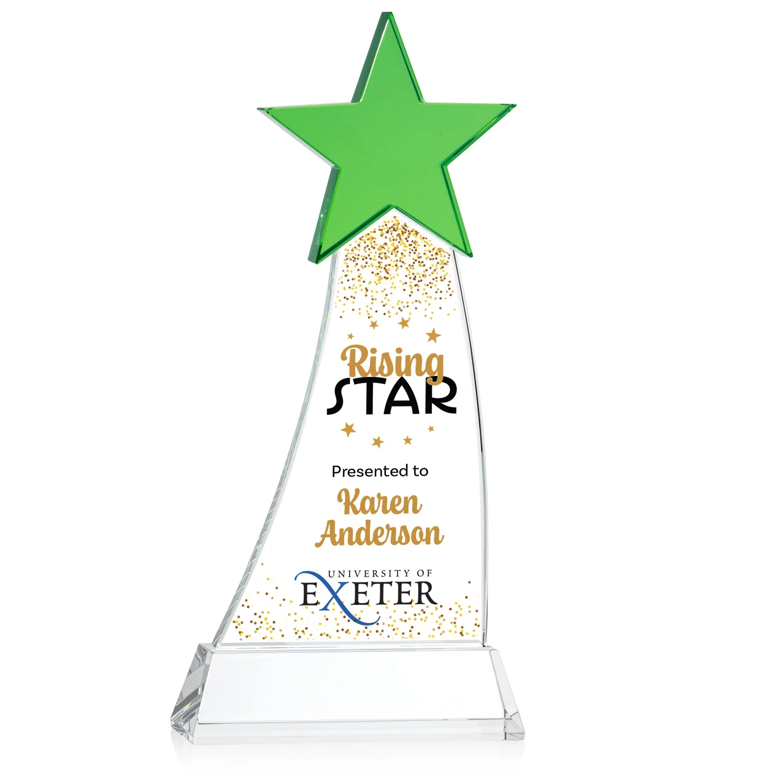 Promotional Optical Crystal Award With an Emerald Star Accent for team milestone celebrations