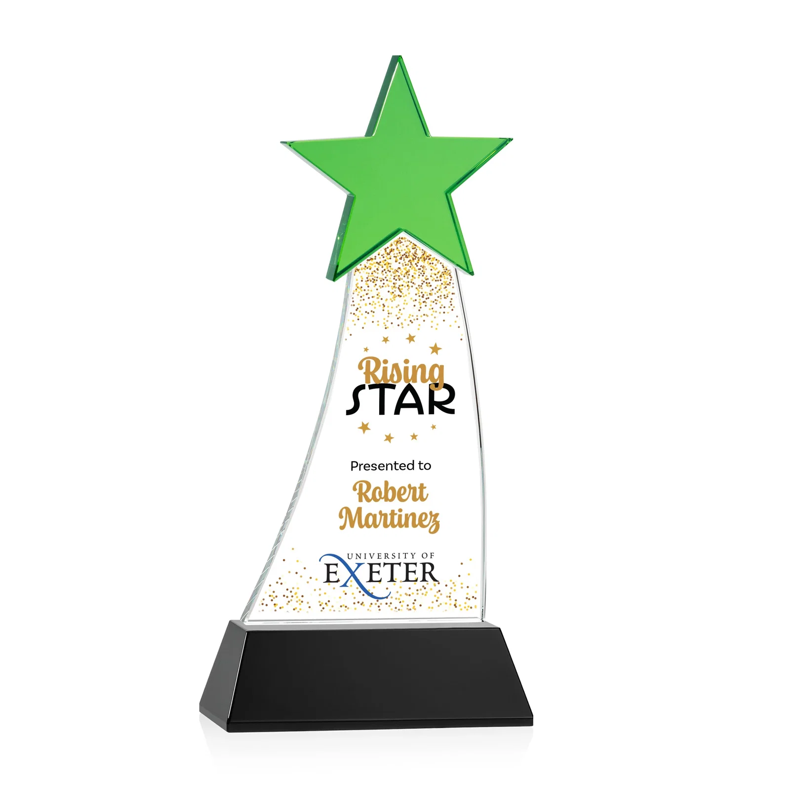 Promotional Optical Crystal Award With an Emerald Star Accent for safety achievement programs
