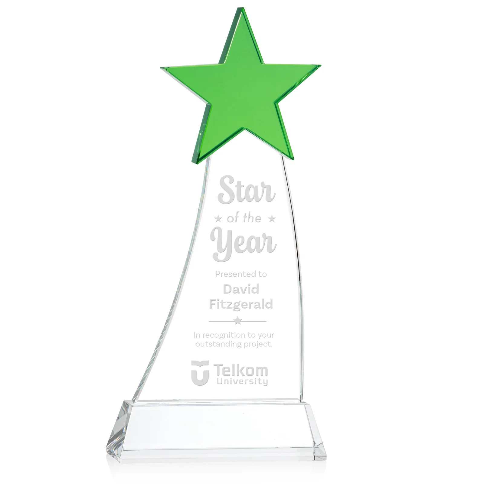 Custom Optical Crystal Award With an Emerald Star Accent for sales achievement awards