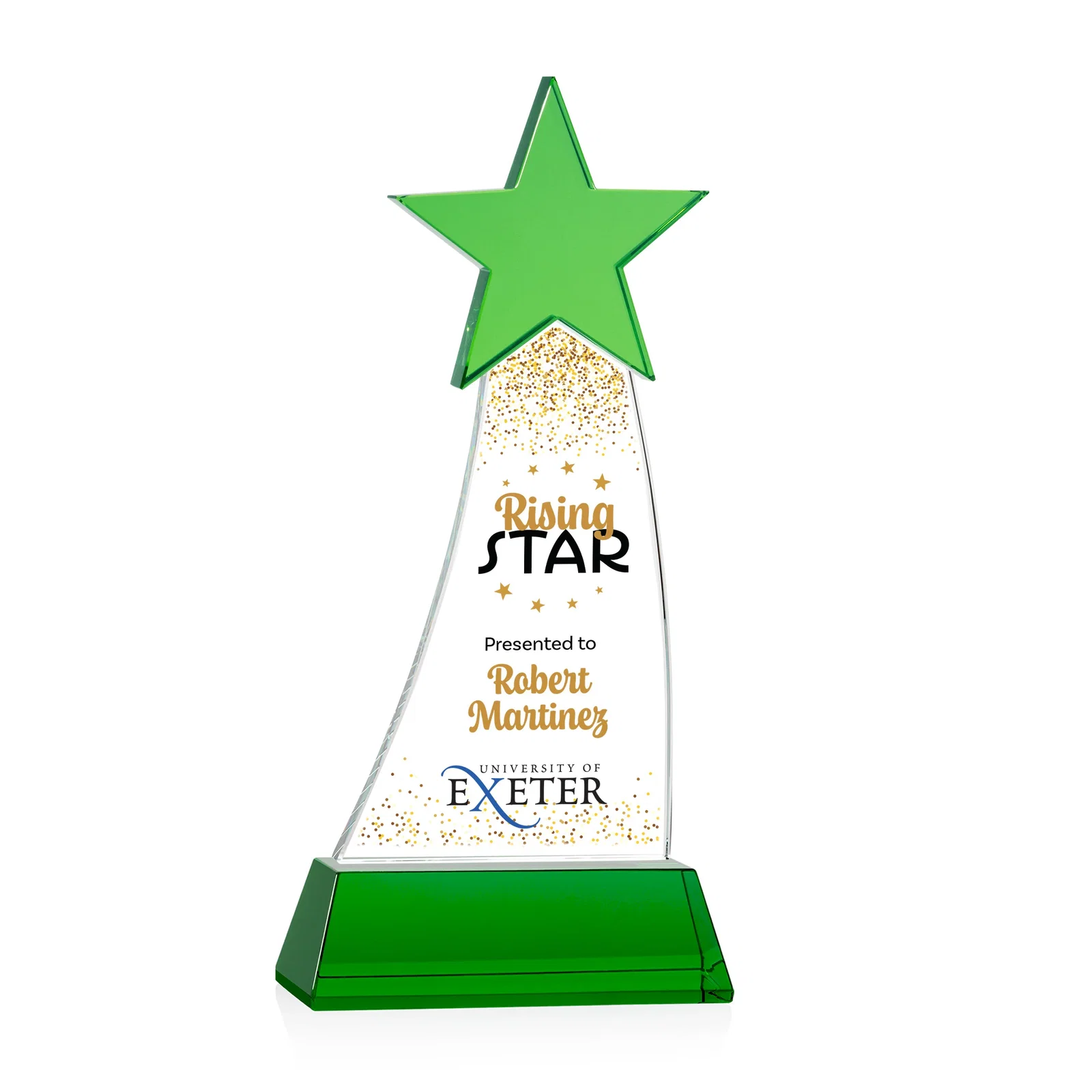 Branded Optical Crystal Award With an Emerald Star Accent for employee recognition