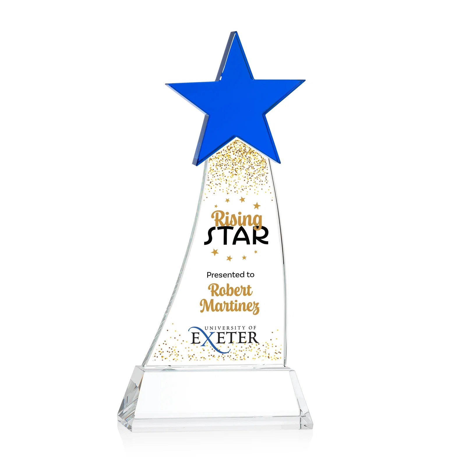 Branded Optical Crystal Award With an Emerald Star Accent for retirement presentations