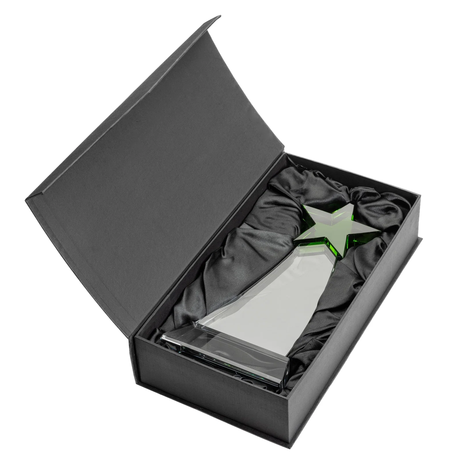 Custom Optical Crystal Award With an Emerald Star Accent for retirement presentations