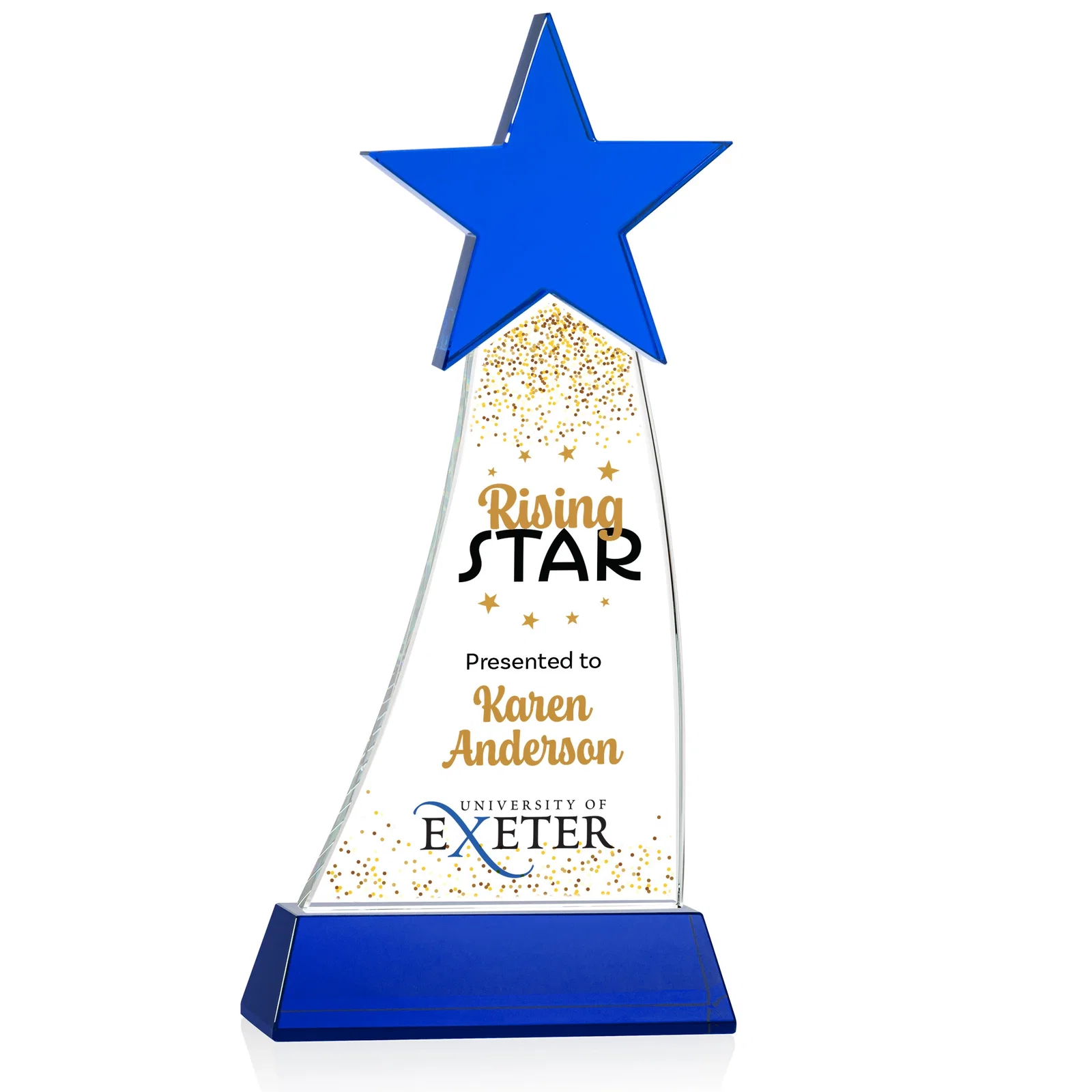 Custom printed Optical Crystal Award With an Emerald Star Accent for corporate award ceremonies