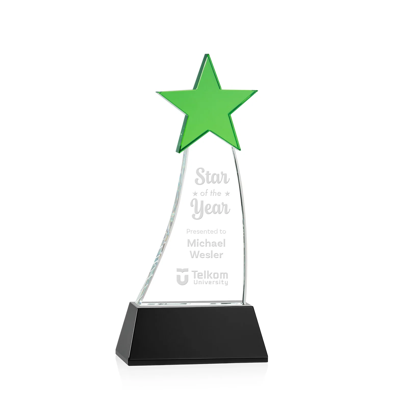 Custom Optical Crystal Award With an Emerald Star Accent for donor appreciation
