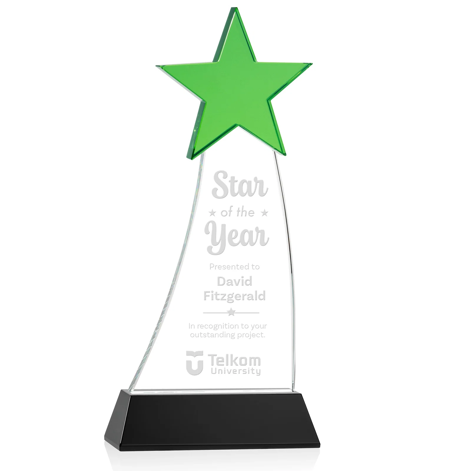 Custom Optical Crystal Award With an Emerald Star Accent for safety achievement programs