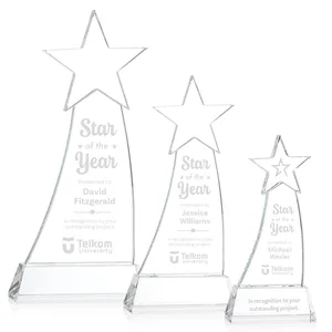 Curved Optical Crystal Award With a Star-Topped Pinnacle