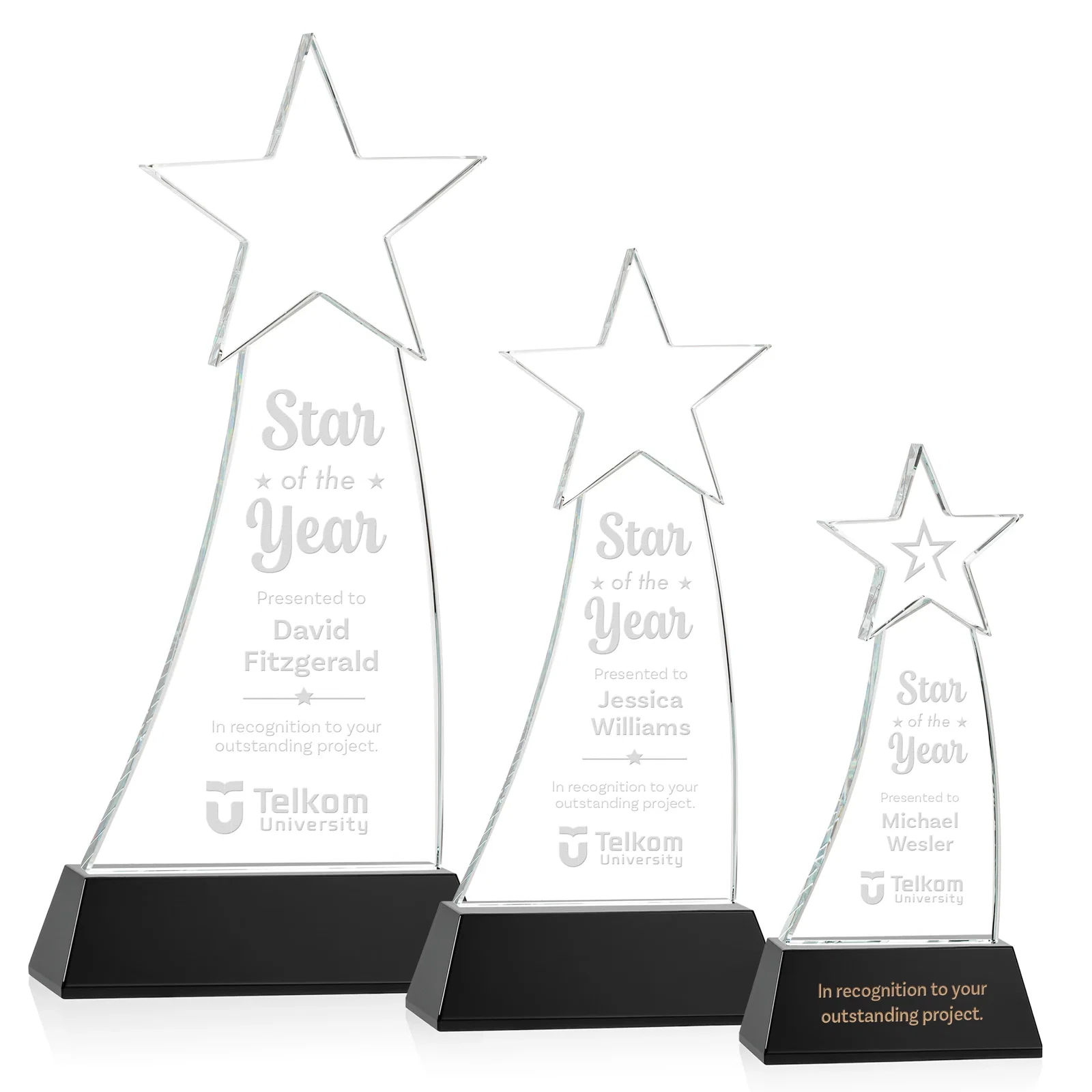 Personalized Curved Optical Crystal Award With a Star-Topped Pinnacle for corporate award ceremonies
