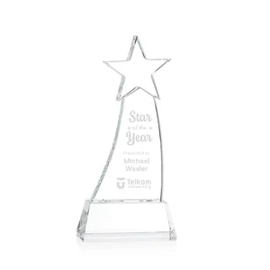 Curved Optical Crystal Award With a Star-Topped Pinnacle