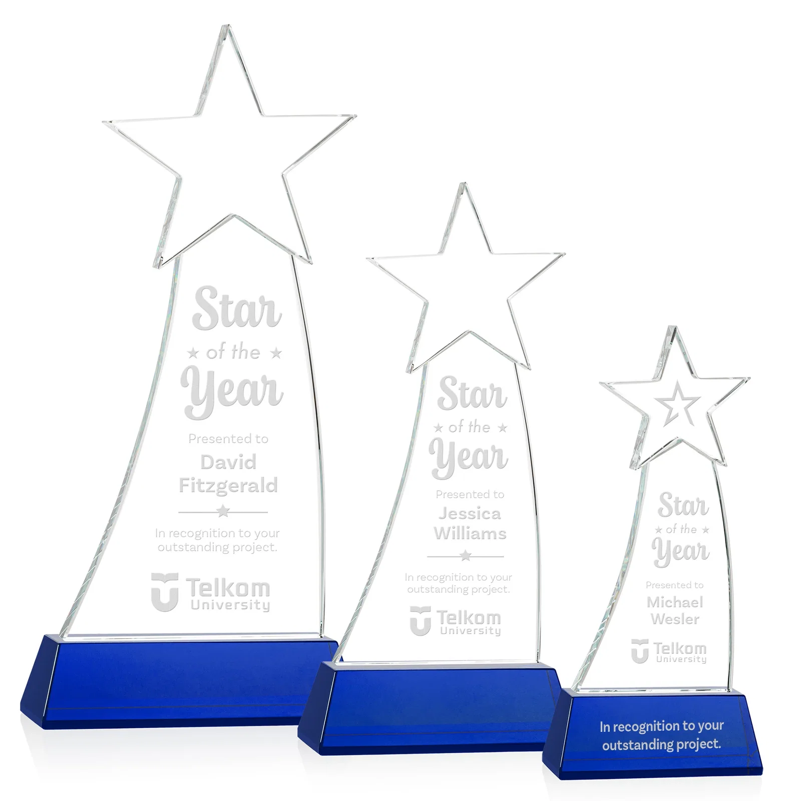 Personalized Curved Optical Crystal Award With a Star-Topped Pinnacle for team milestone celebrations
