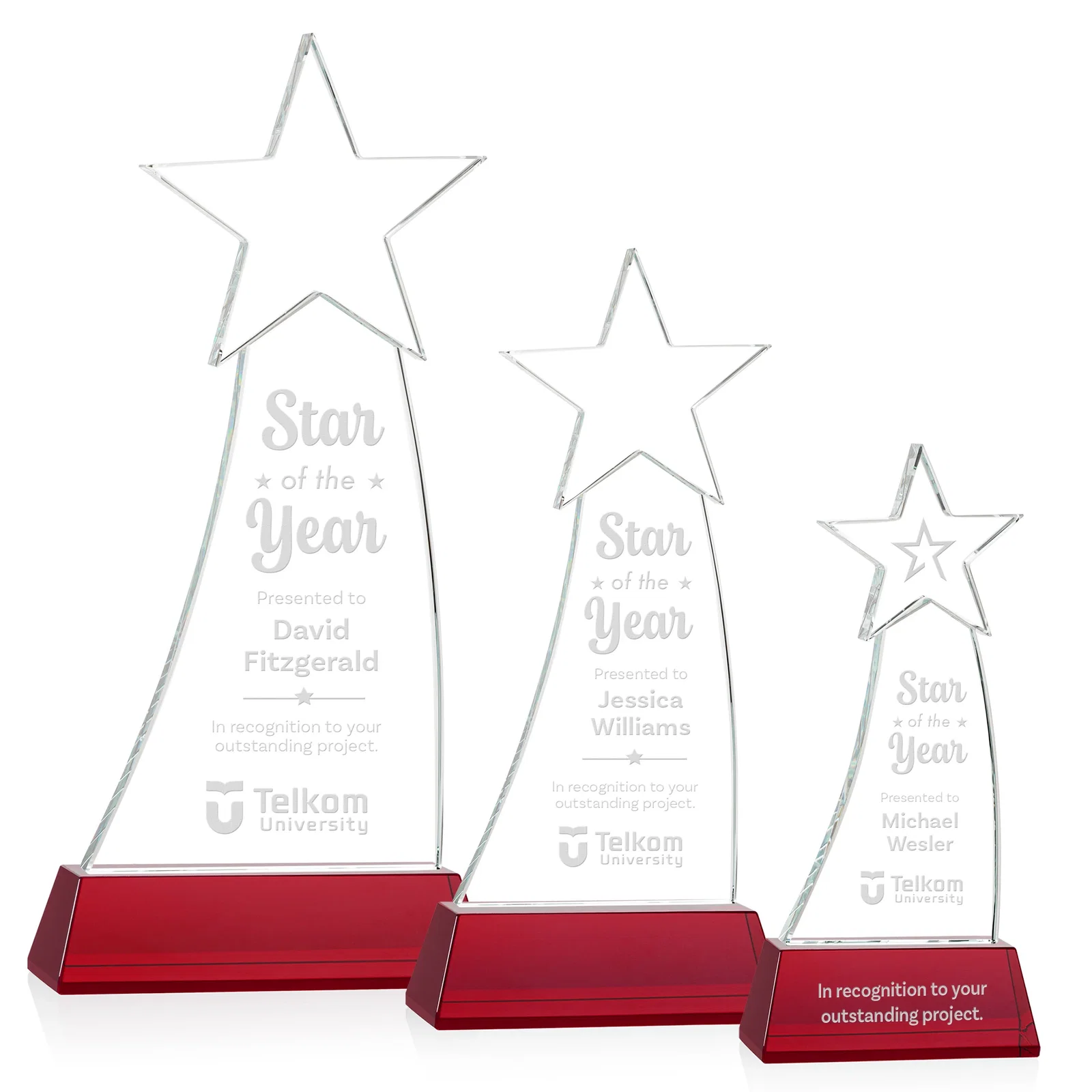 Personalized Curved Optical Crystal Award With a Star-Topped Pinnacle for volunteer appreciation