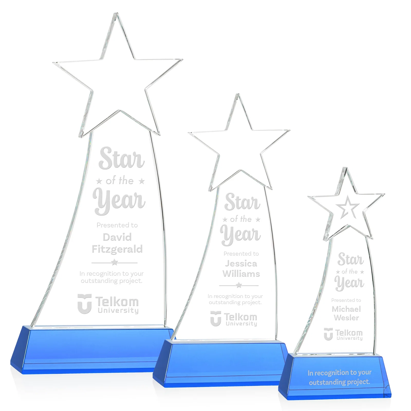 Promotional Curved Optical Crystal Award With a Star-Topped Pinnacle for corporate award ceremonies