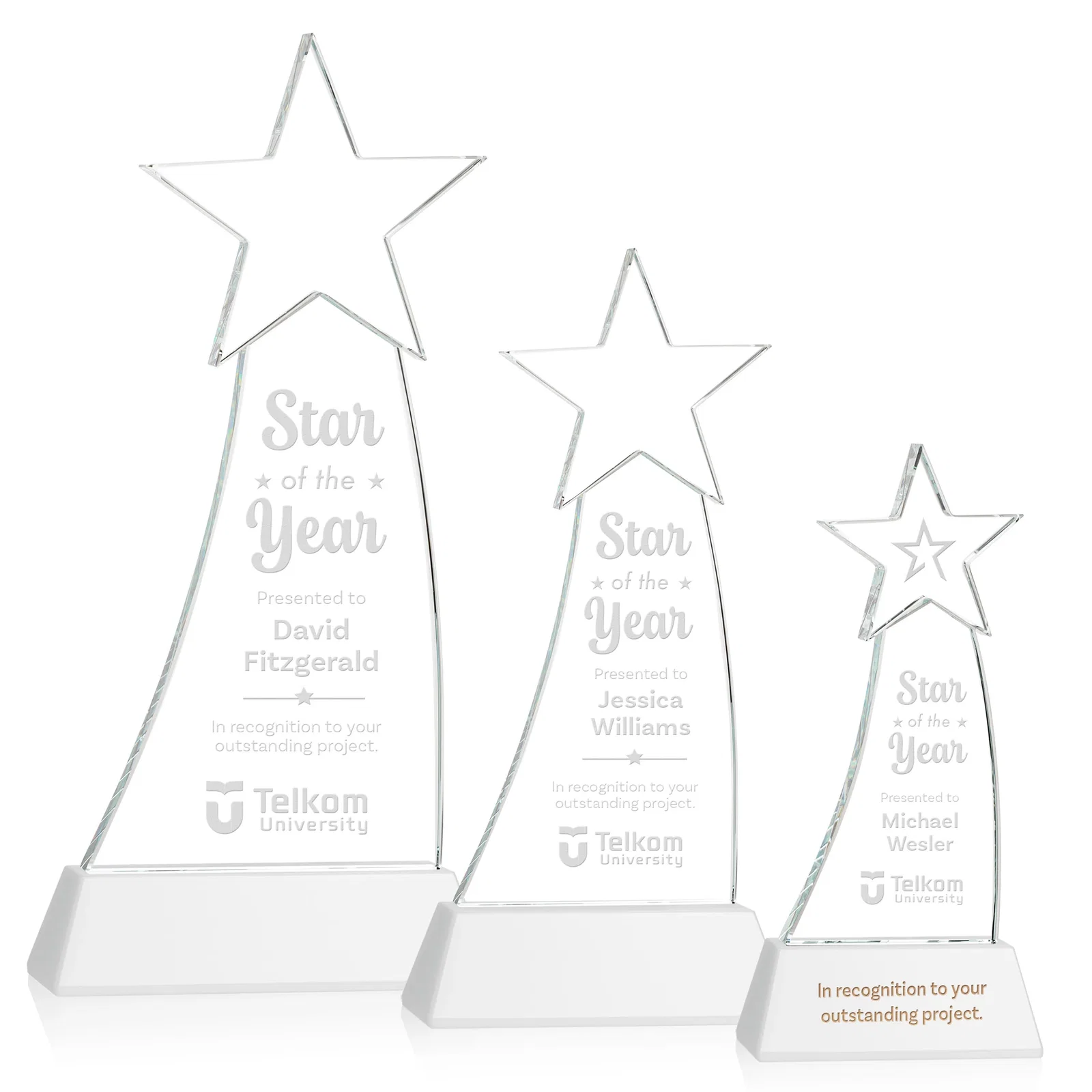 Promotional Curved Optical Crystal Award With a Star-Topped Pinnacle for team milestone celebrations