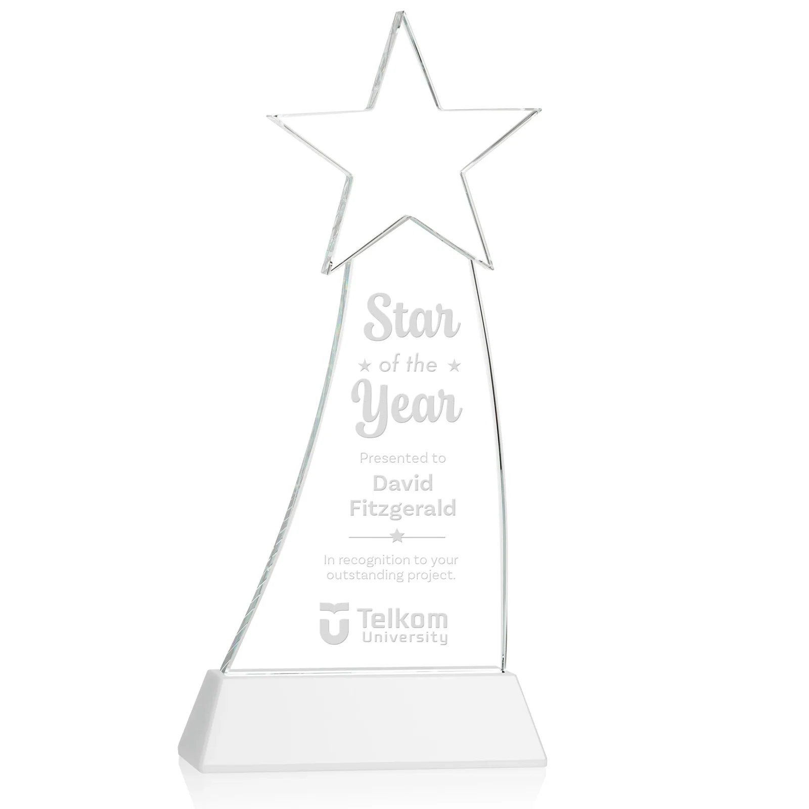 Promotional Curved Optical Crystal Award With a Star-Topped Pinnacle for safety achievement programs