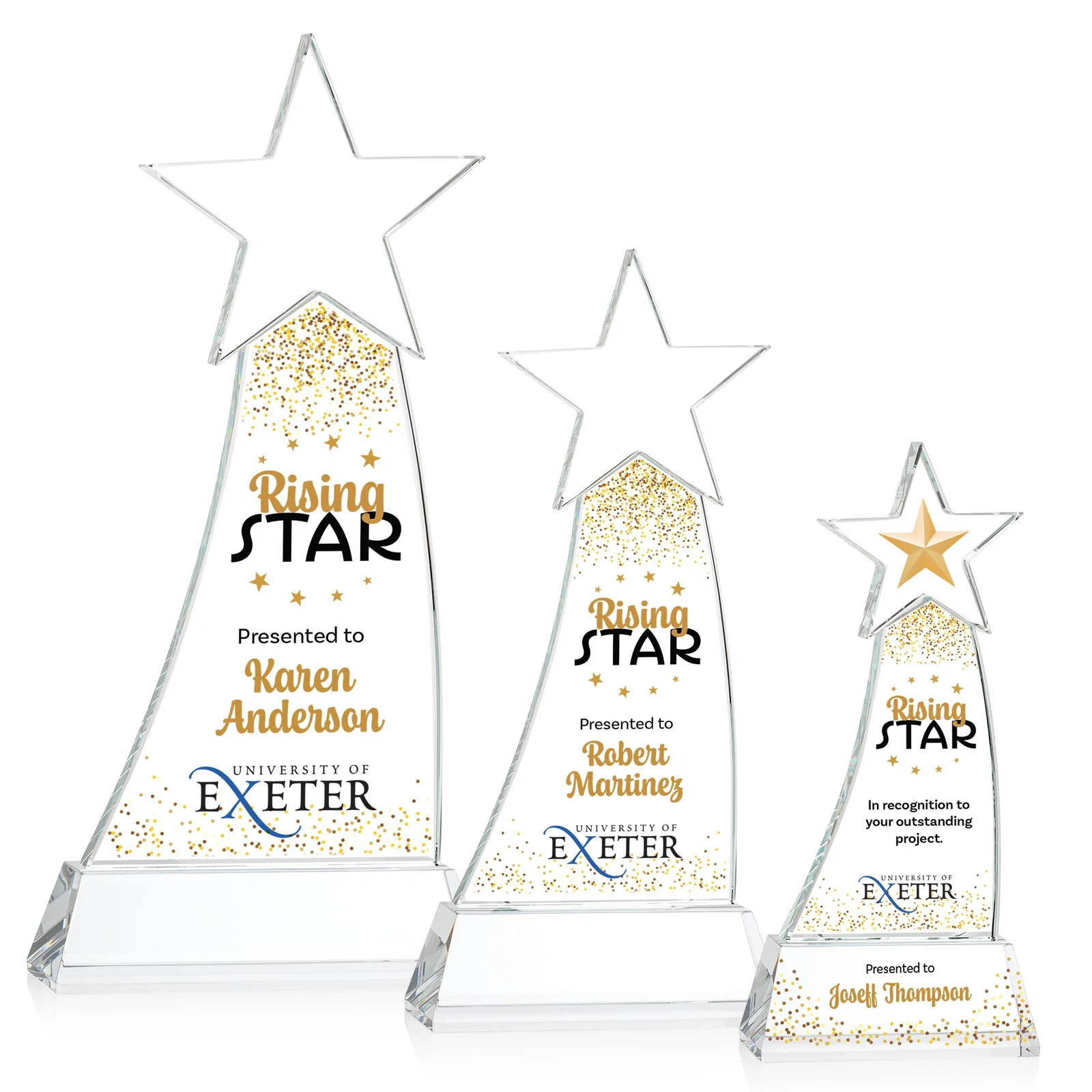 Promotional Curved Optical Crystal Award With a Star-Topped Pinnacle for volunteer appreciation