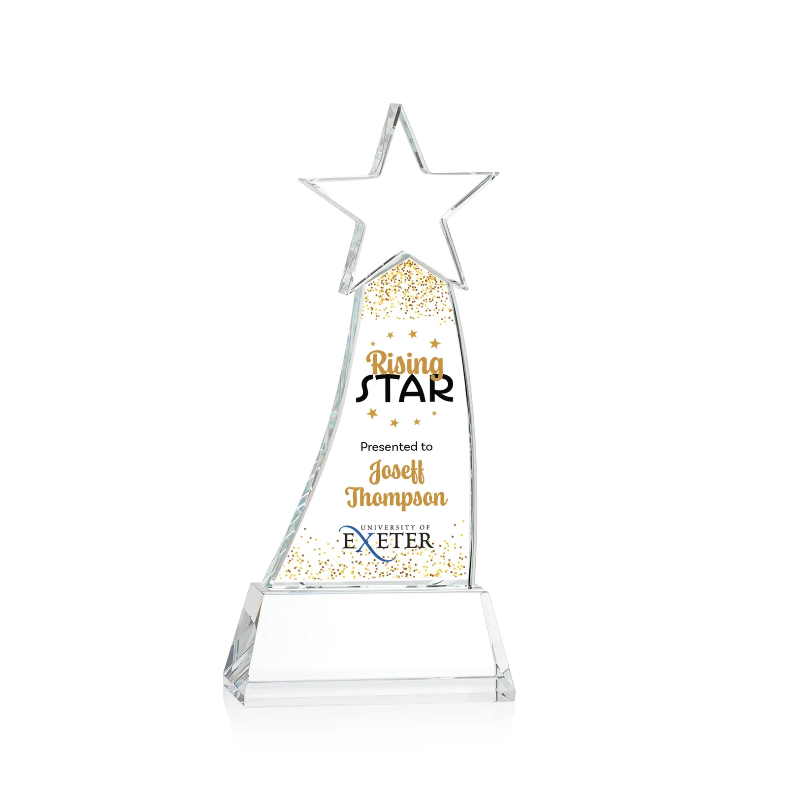 Promotional Curved Optical Crystal Award With a Star-Topped Pinnacle for dealer and partner awards