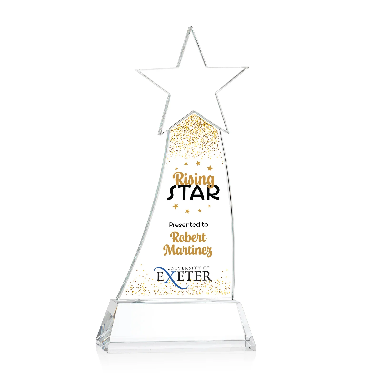 Promotional Curved Optical Crystal Award With a Star-Topped Pinnacle for company anniversary events