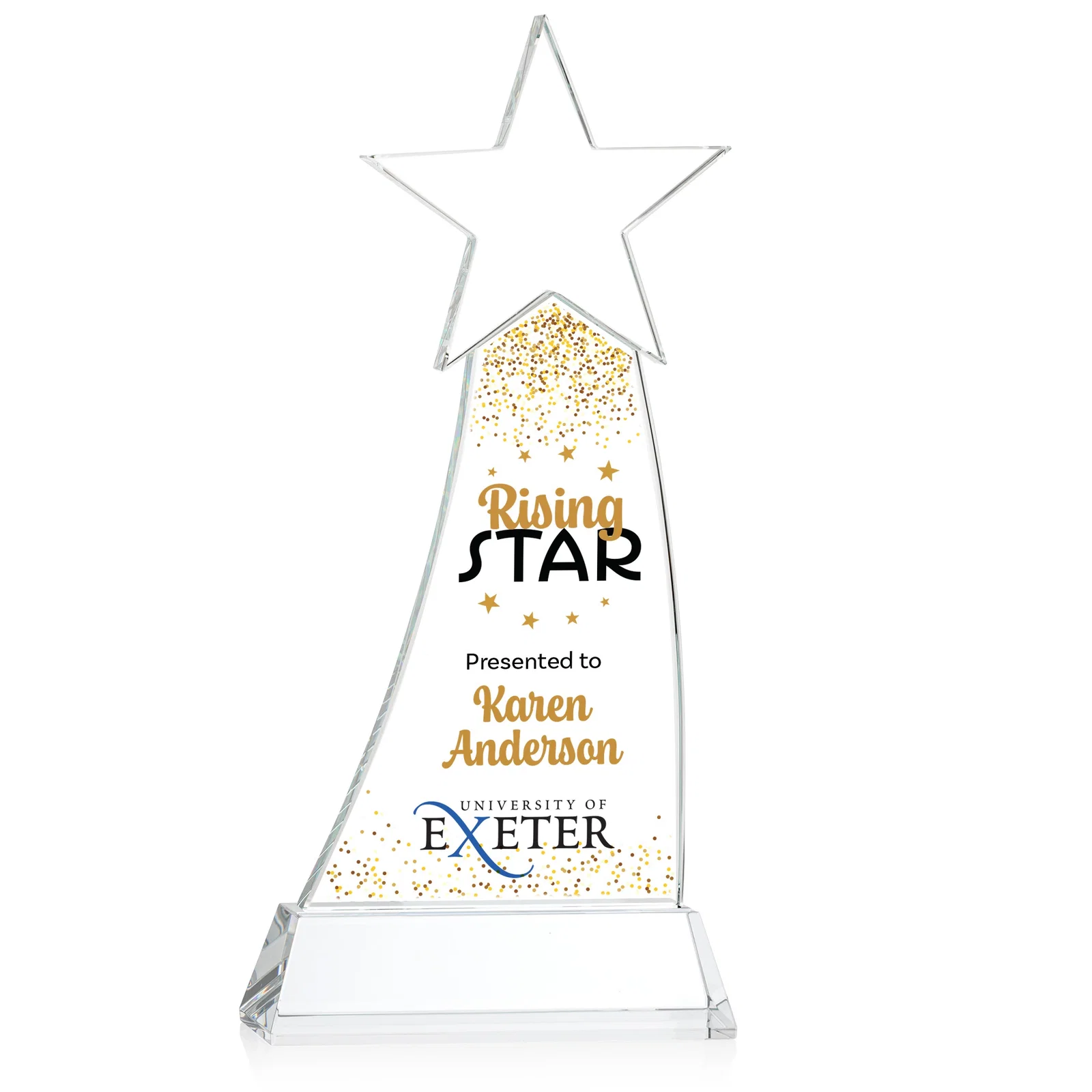 Branded Curved Optical Crystal Award With a Star-Topped Pinnacle for employee recognition