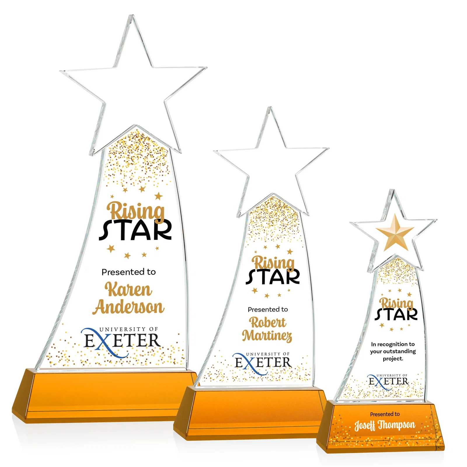 Branded Curved Optical Crystal Award With a Star-Topped Pinnacle for corporate award ceremonies