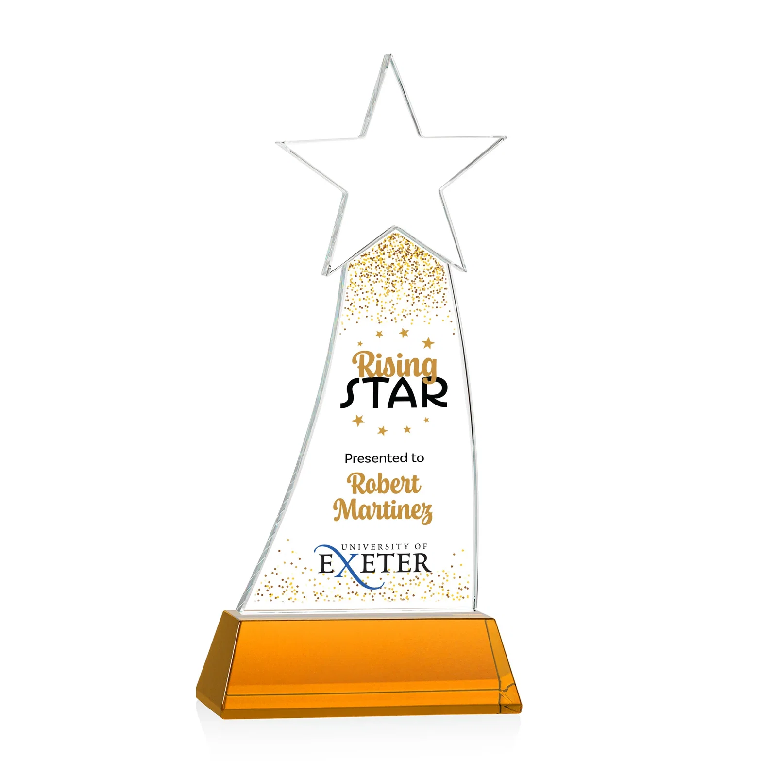 Branded Curved Optical Crystal Award With a Star-Topped Pinnacle for sales achievement awards