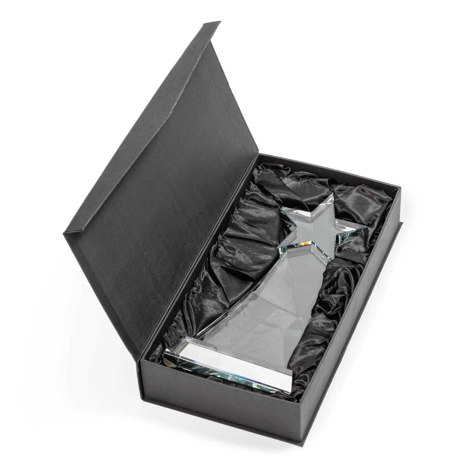 Custom Curved Optical Crystal Award With a Star-Topped Pinnacle for retirement presentations