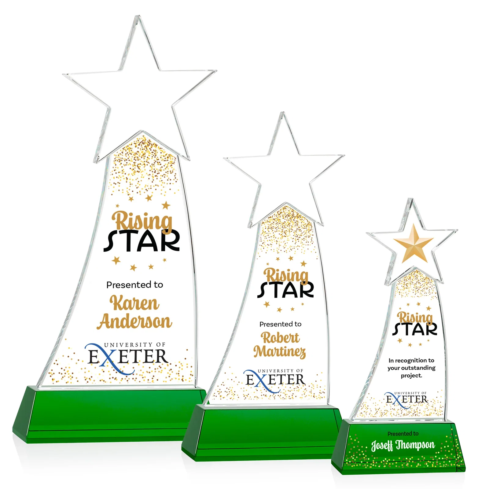 Branded Curved Optical Crystal Award With a Star-Topped Pinnacle for team milestone celebrations