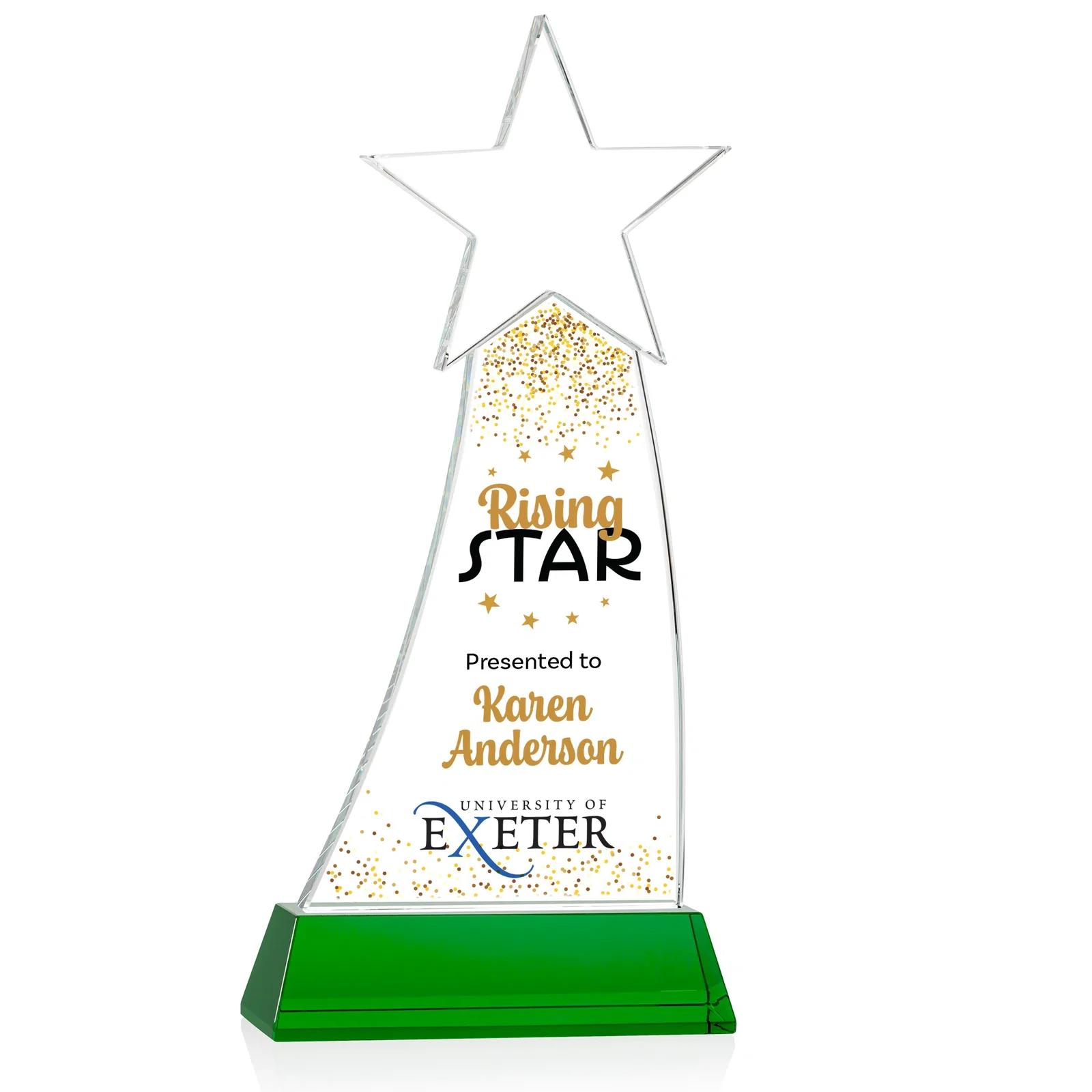 Branded Curved Optical Crystal Award With a Star-Topped Pinnacle for safety achievement programs